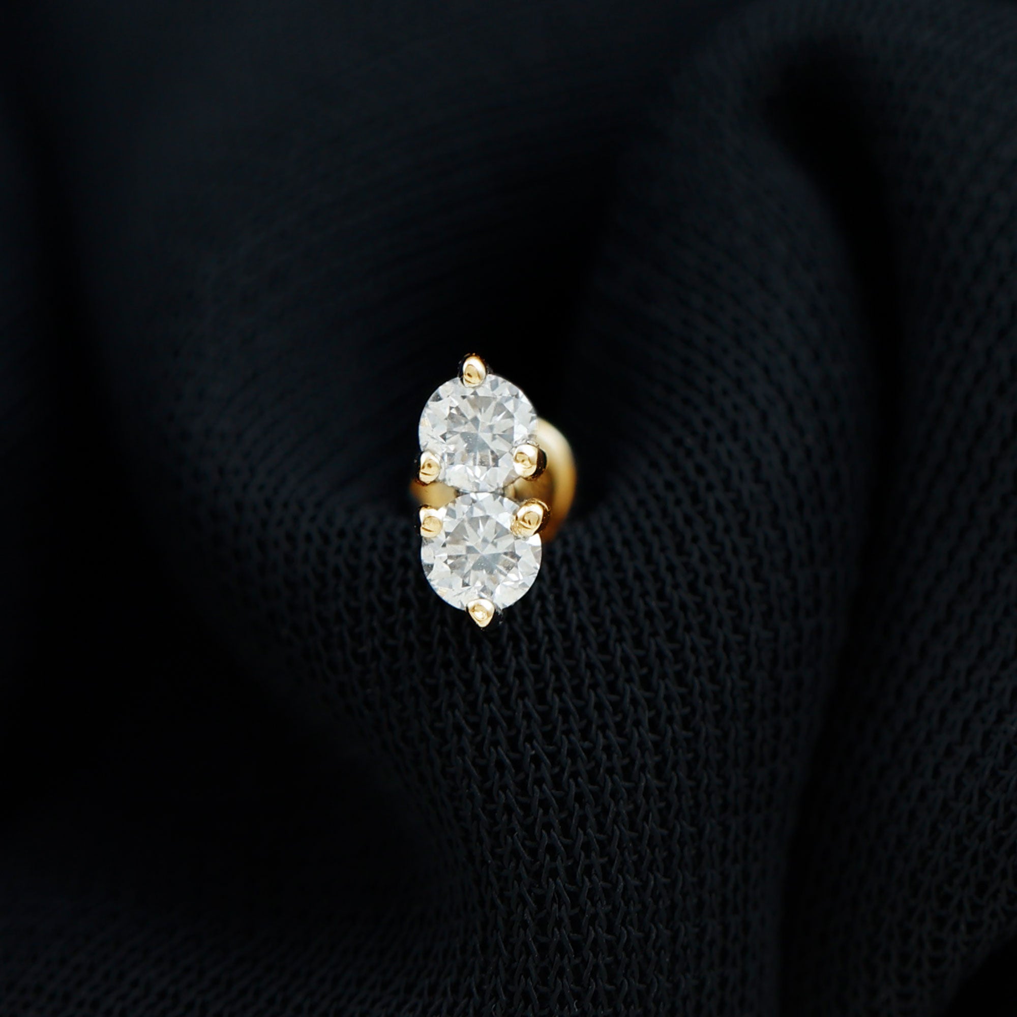 Natural Diamond 2 Stone Earring for Tragus Piercing Natural - ( HI-SI ) - Rosec Jewels