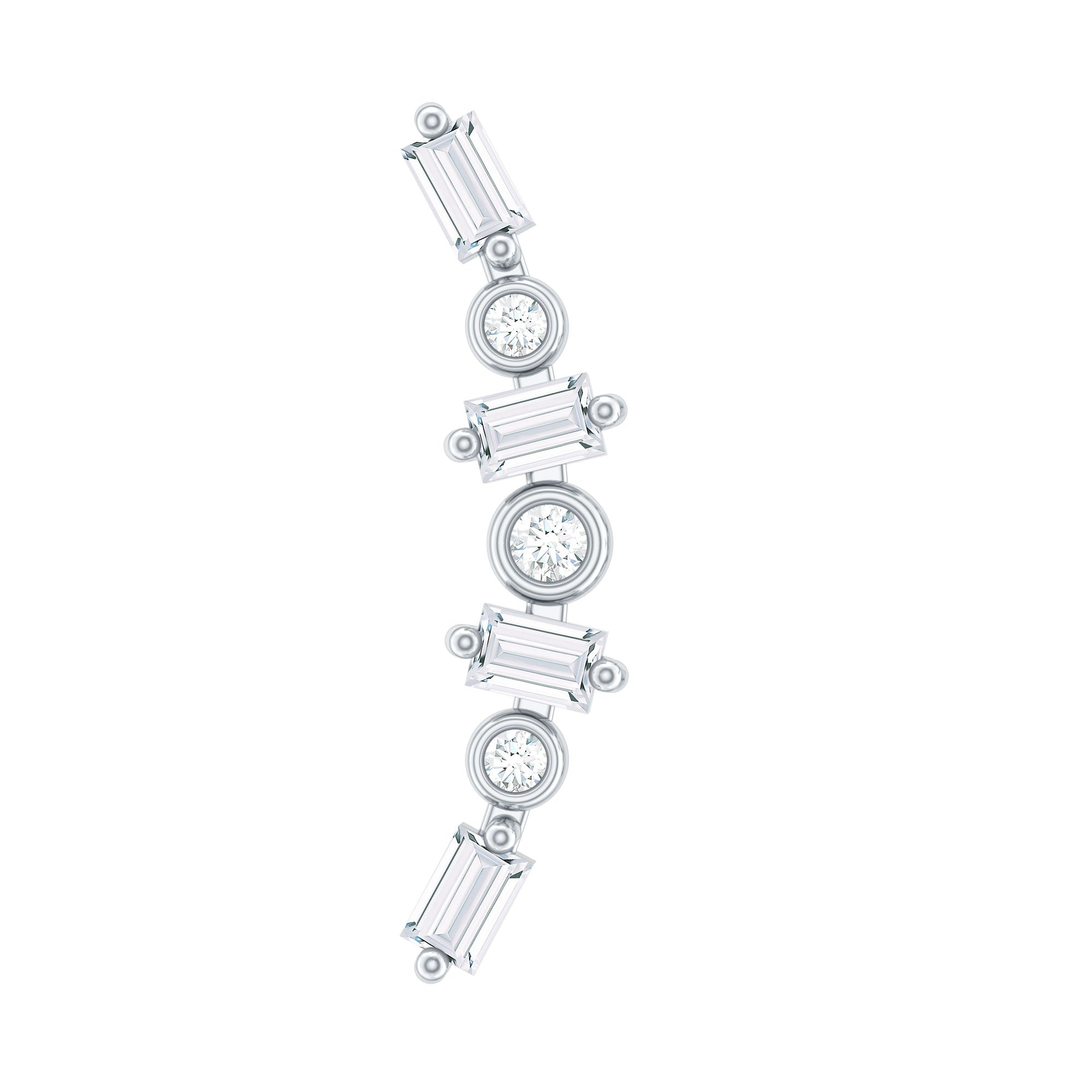 Baguette Moissanite Art Deco Climber Earring for Helix Piercing D-VS1 - Rosec Jewels