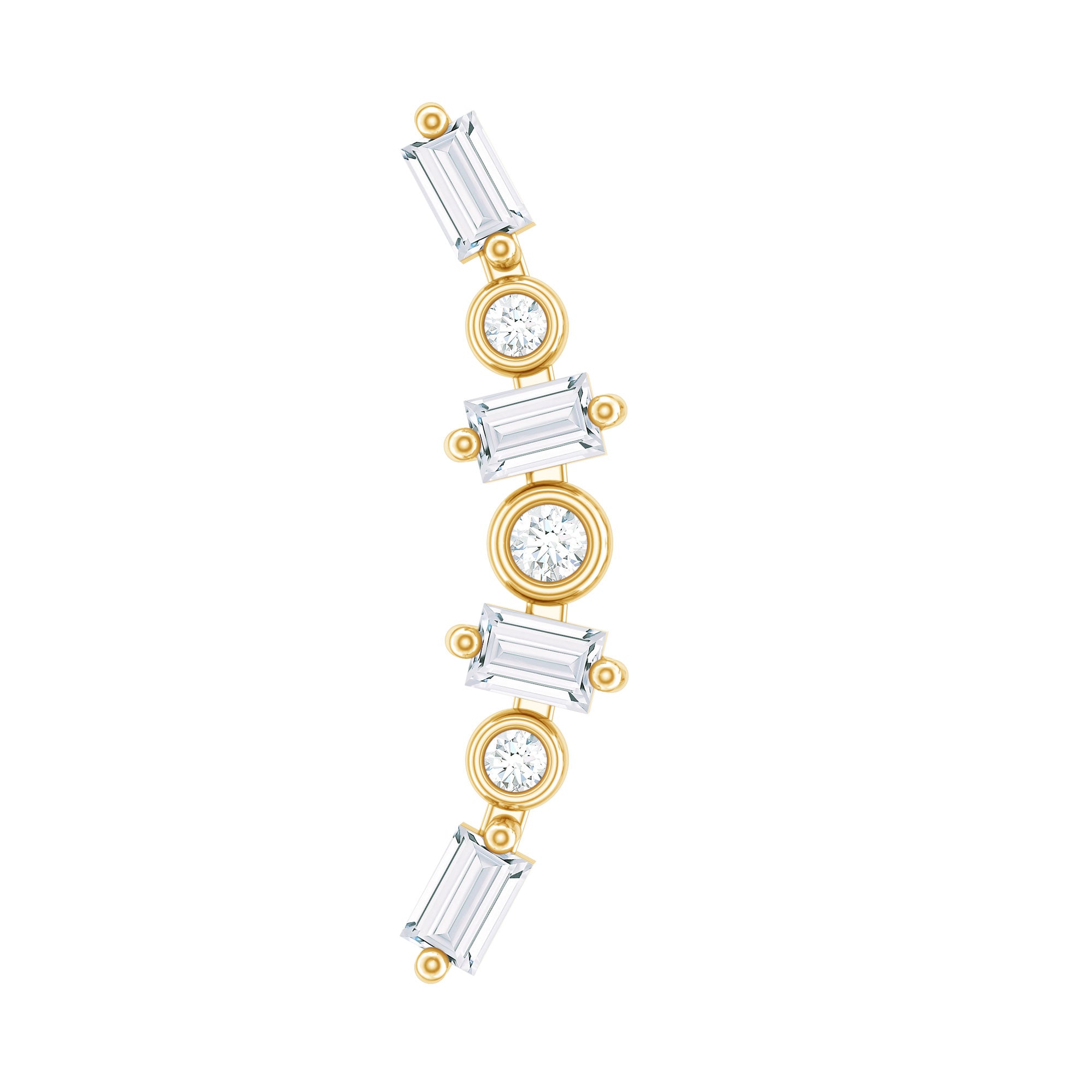 Baguette Moissanite Art Deco Climber Earring for Helix Piercing