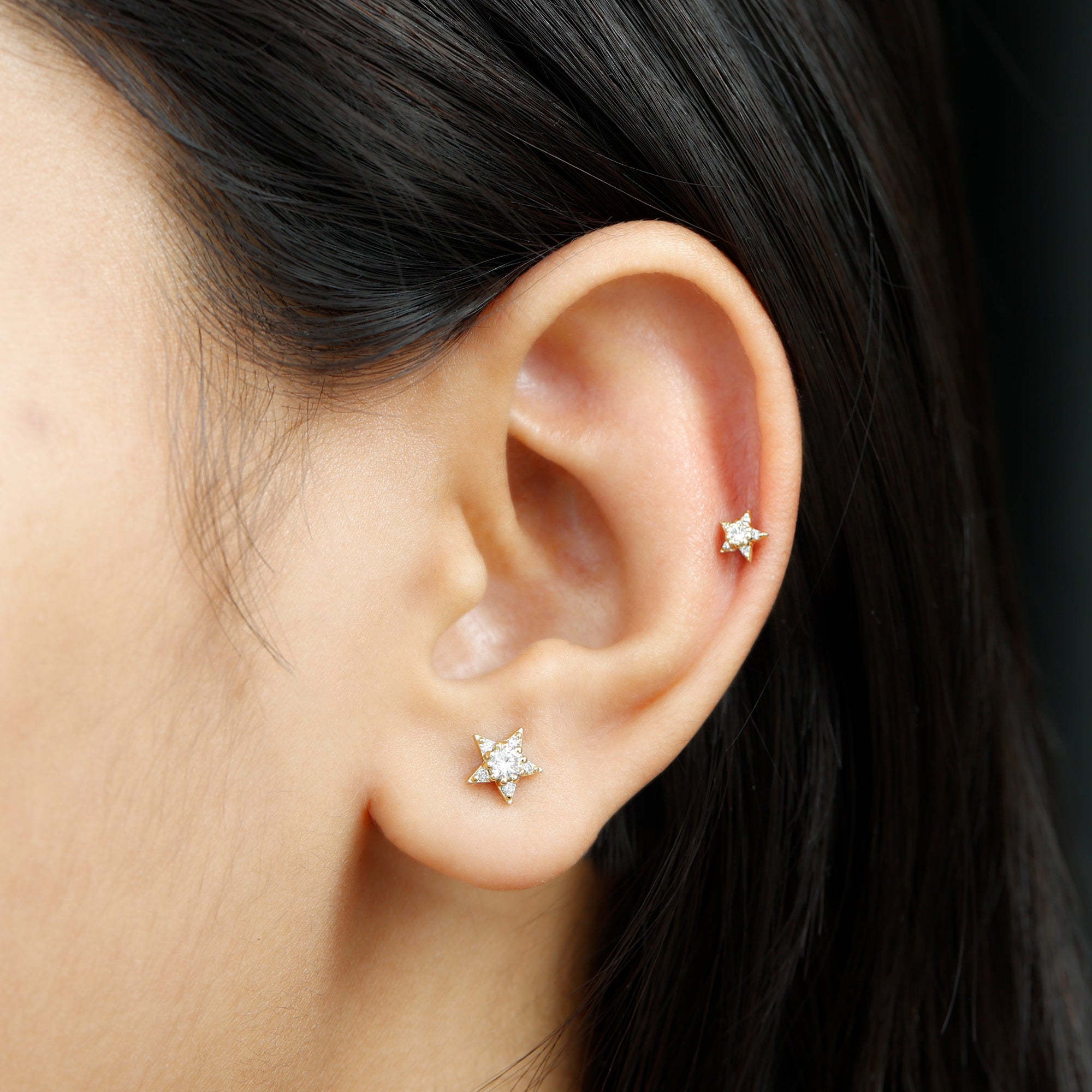 Minimalist Diamond Star Earring for Tragus Piercing Natural - ( HI-SI ) - Rosec Jewels