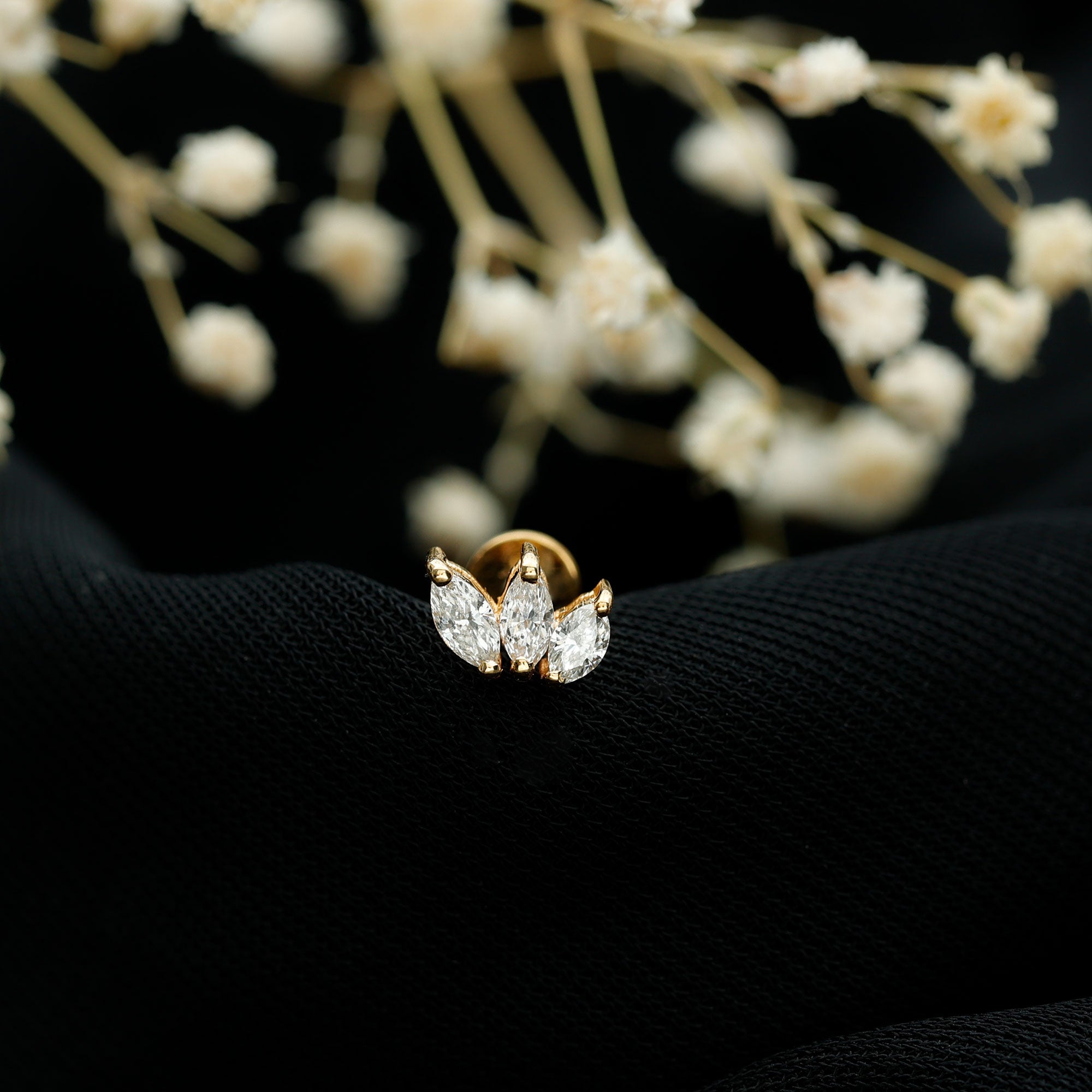 Natural Marquise Diamond Three Stone Helix Earring Natural - ( HI-SI ) - Rosec Jewels