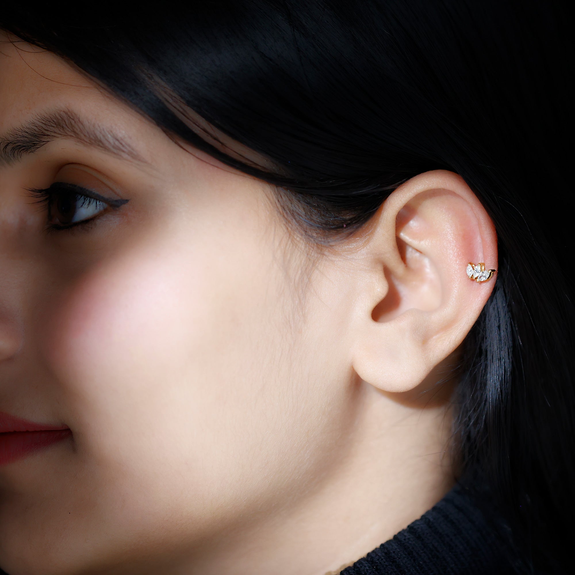 Natural Marquise Diamond Three Stone Helix Earring Natural - ( HI-SI ) - Rosec Jewels