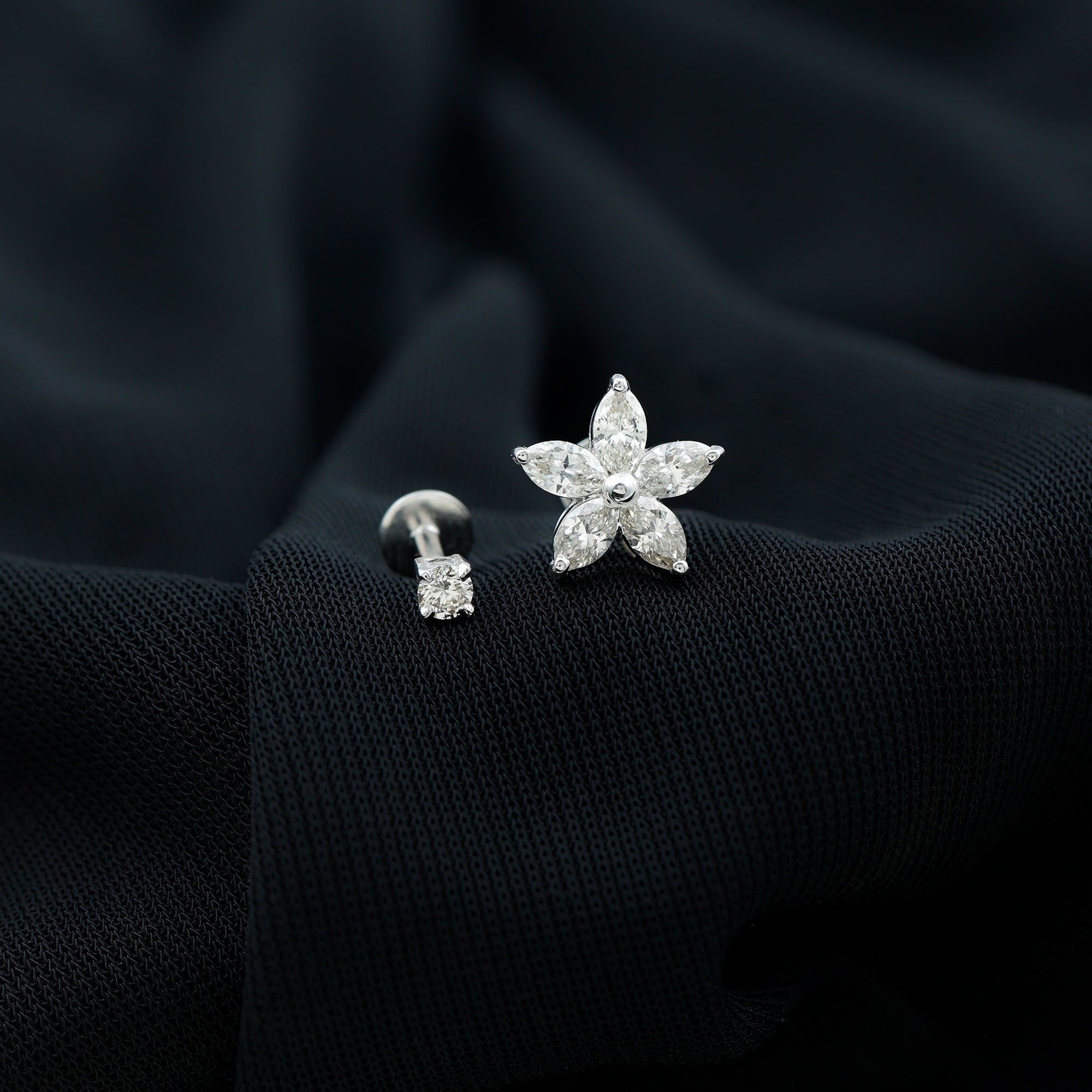Marquise Moissanite Flower Cartilage Earring Set D-VS1 - Rosec Jewels