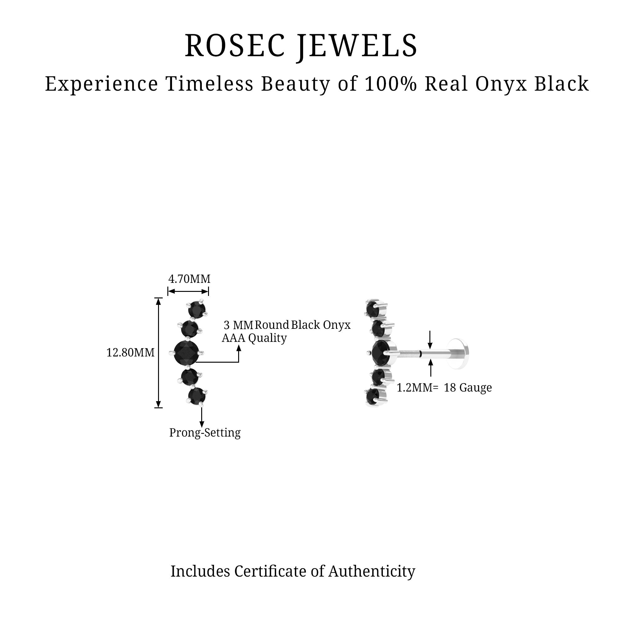 Graduated Style Black Onyx Crawler Earring AAA - Rosec Jewels