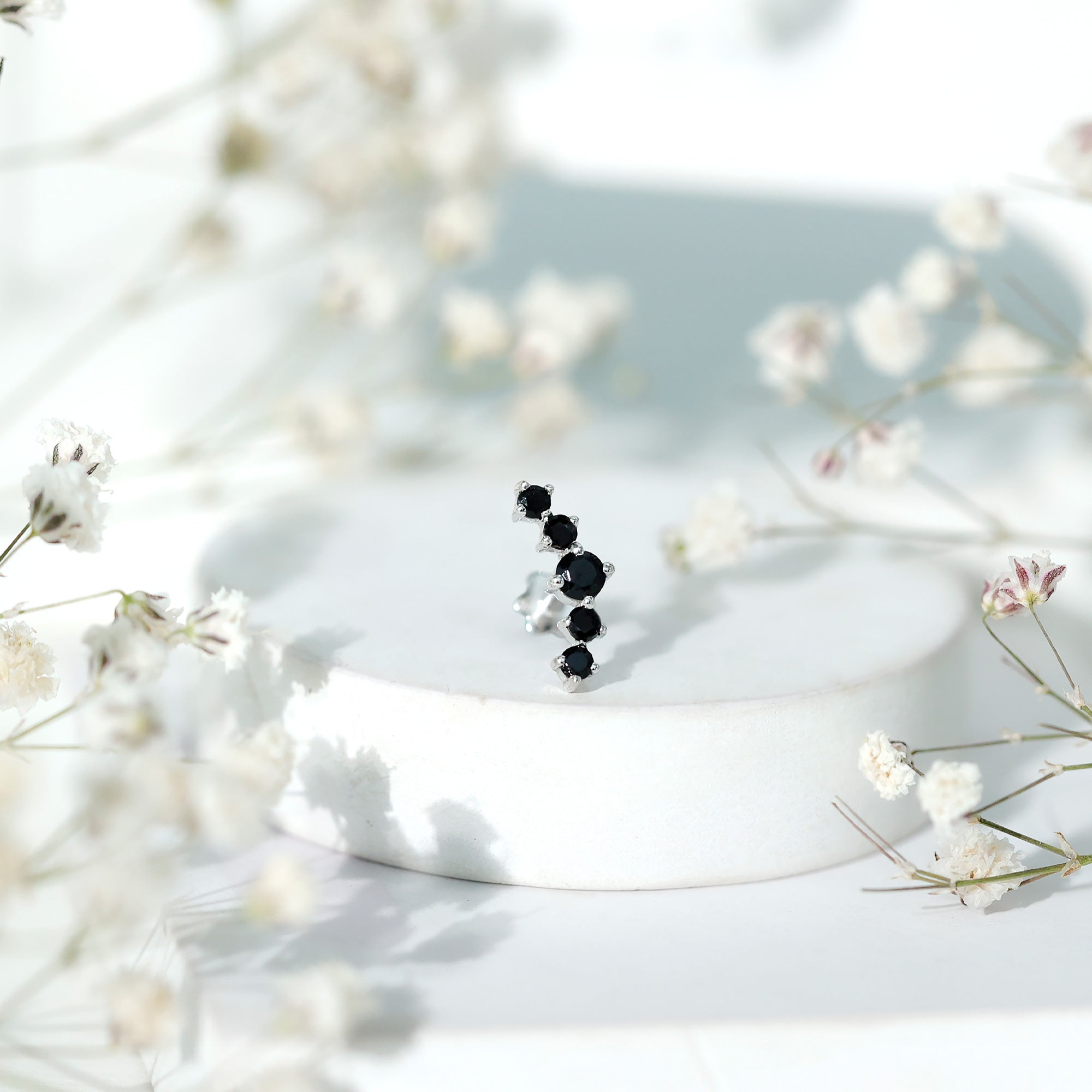 Graduated Style Black Onyx Crawler Earring AAA - Rosec Jewels