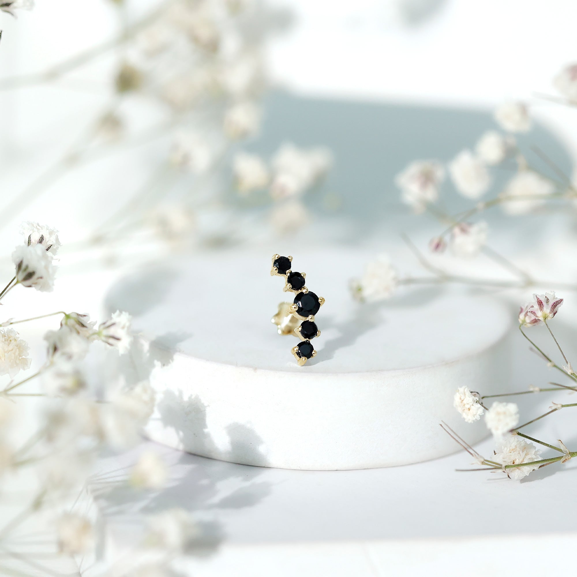Graduated Style Black Onyx Crawler Earring AAA - Rosec Jewels