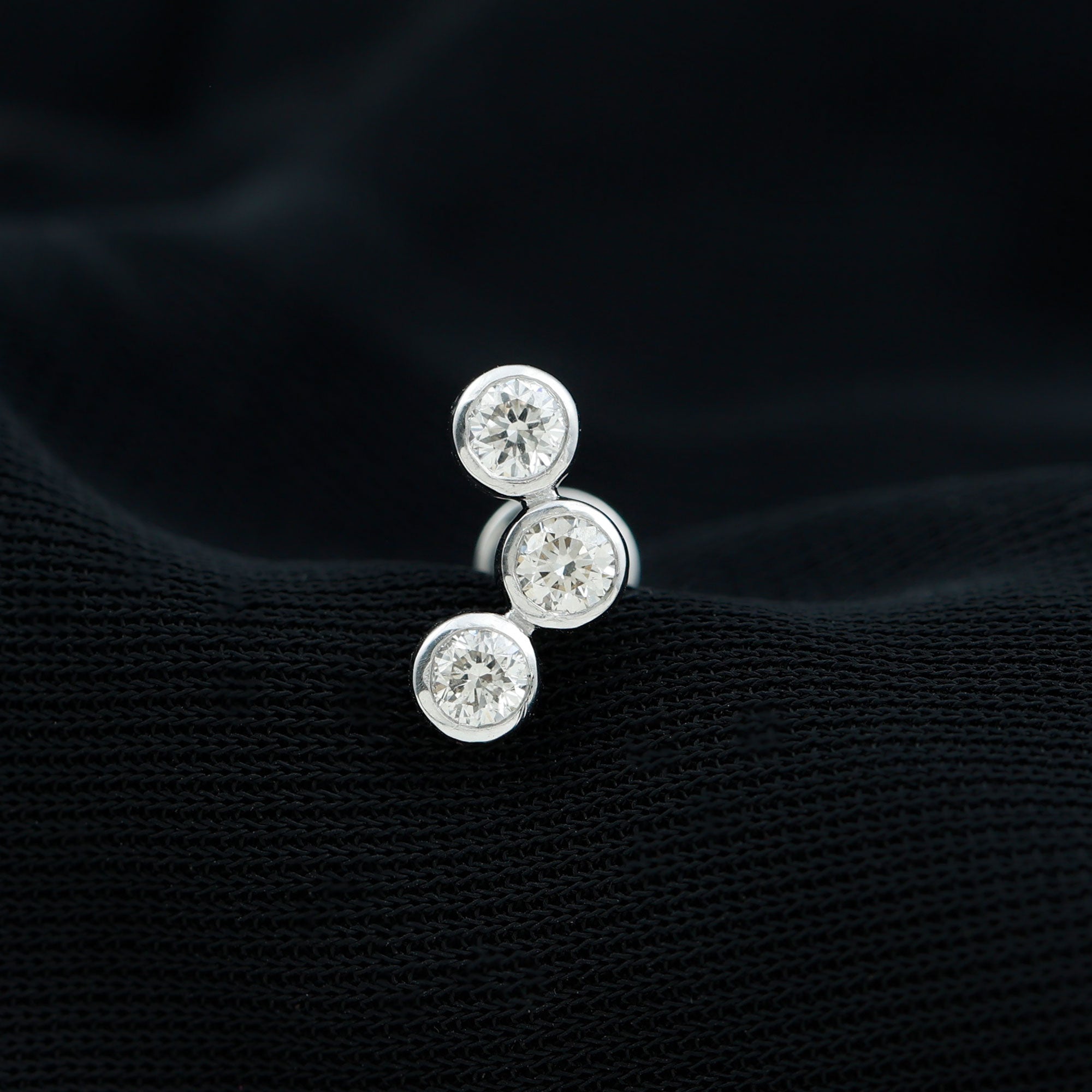 Bezel Set Moissanite Three Stone Crawler Earring D-VS1 - Rosec Jewels