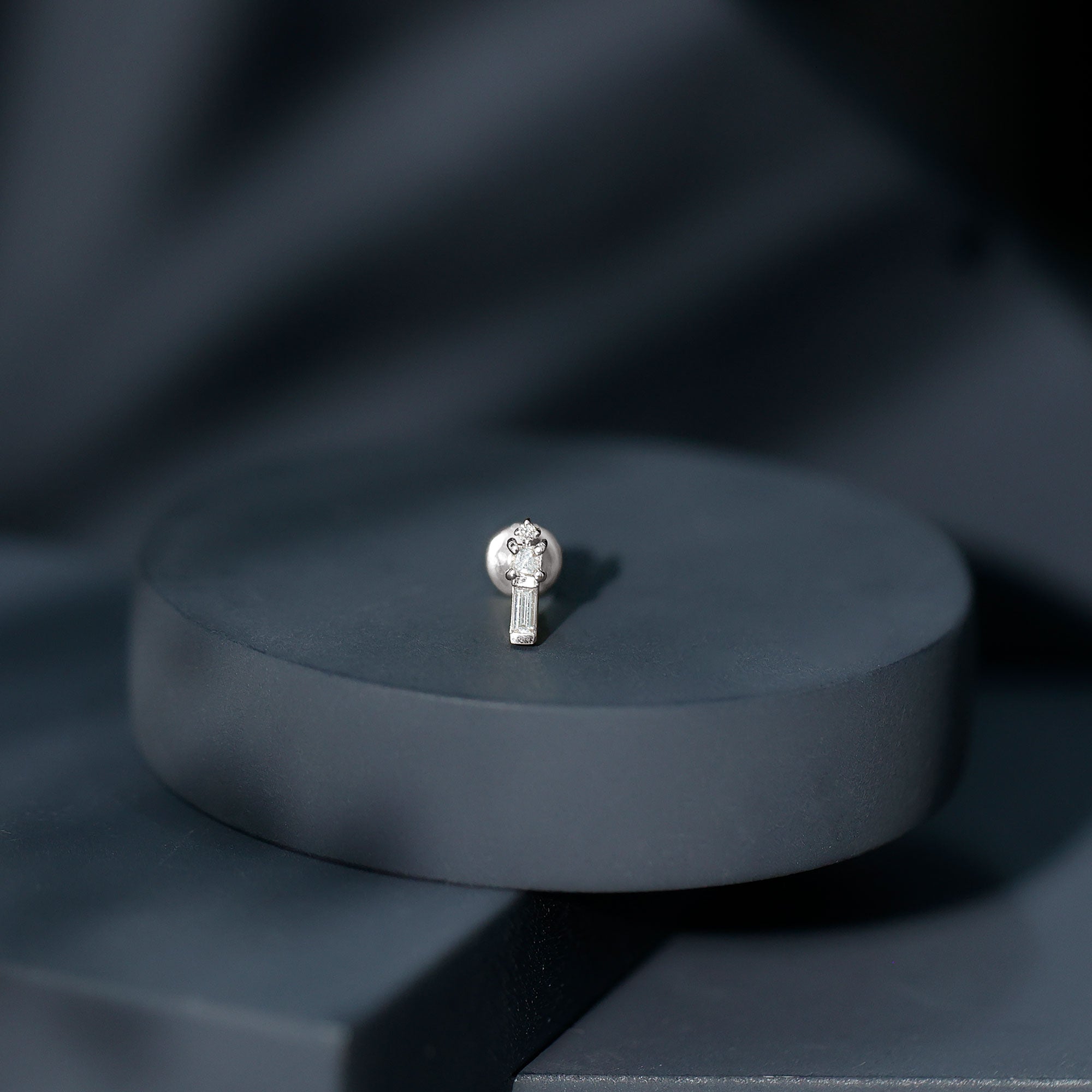 Genuine Diamond Three Stone Bar Tragus Earring Natural - ( HI-SI ) - Rosec Jewels