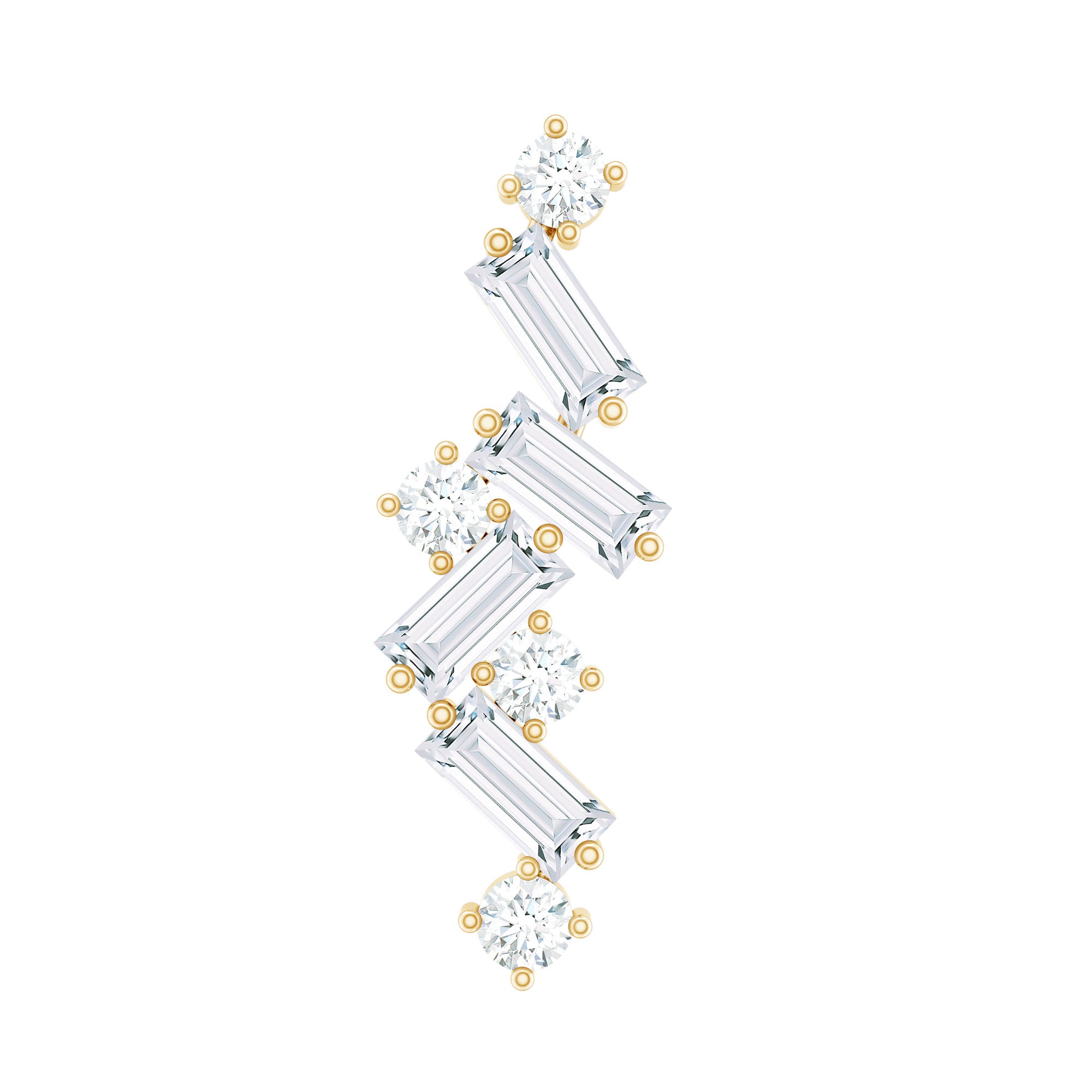 Baguette and Round Moissanite Cartilage Earring With Certificate D-VS1 - Rosec Jewels