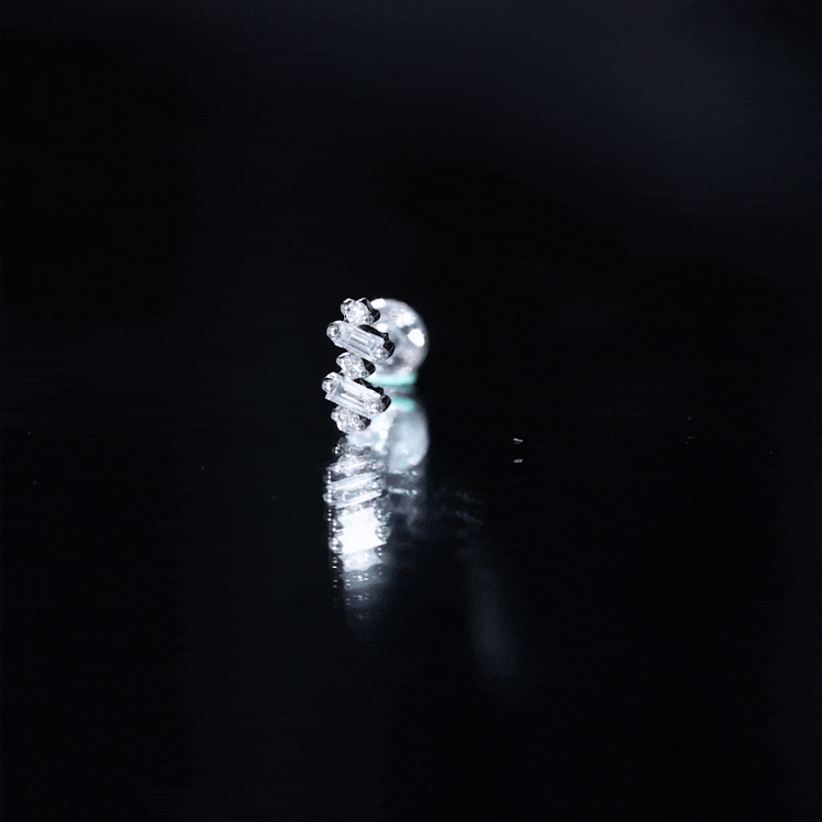 Genuine Baguette Diamond Tragus Earring With Certificate Natural - ( HI-SI ) - Rosec Jewels