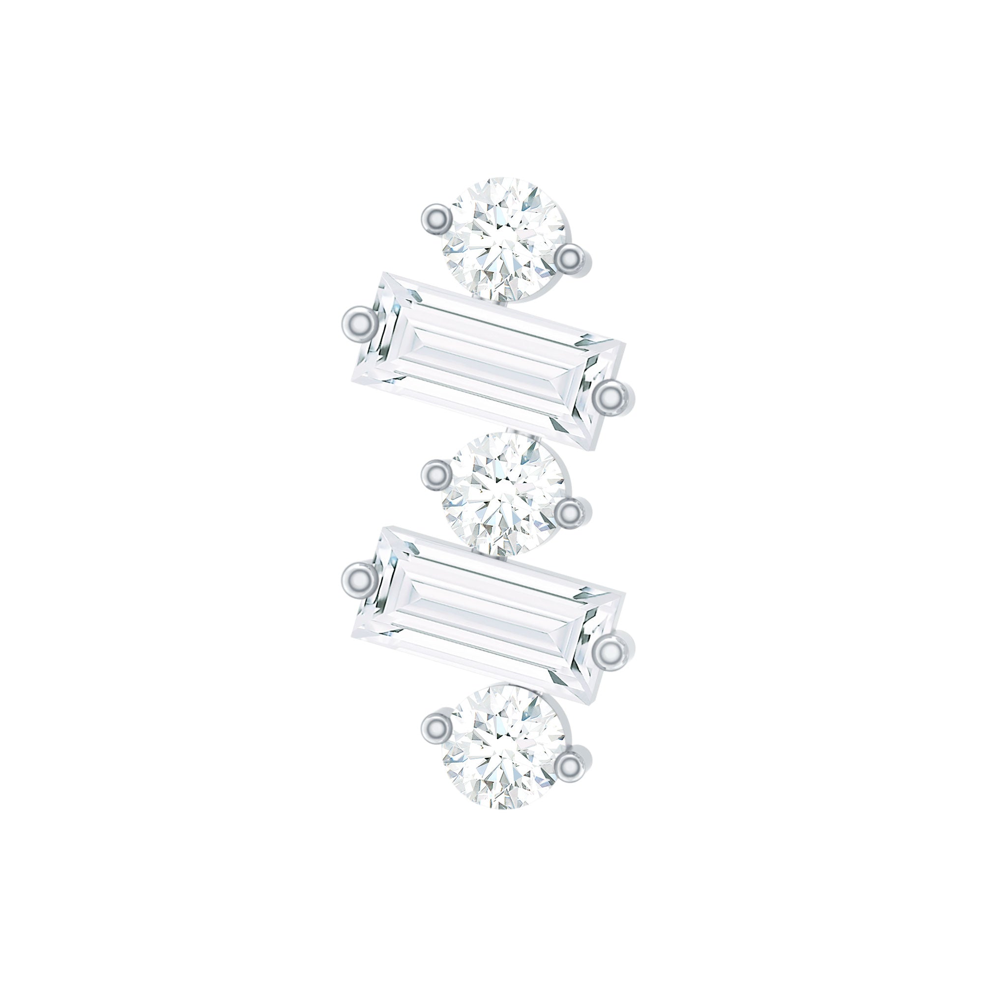 Genuine Baguette Diamond Tragus Earring With Certificate Natural - ( HI-SI ) - Rosec Jewels