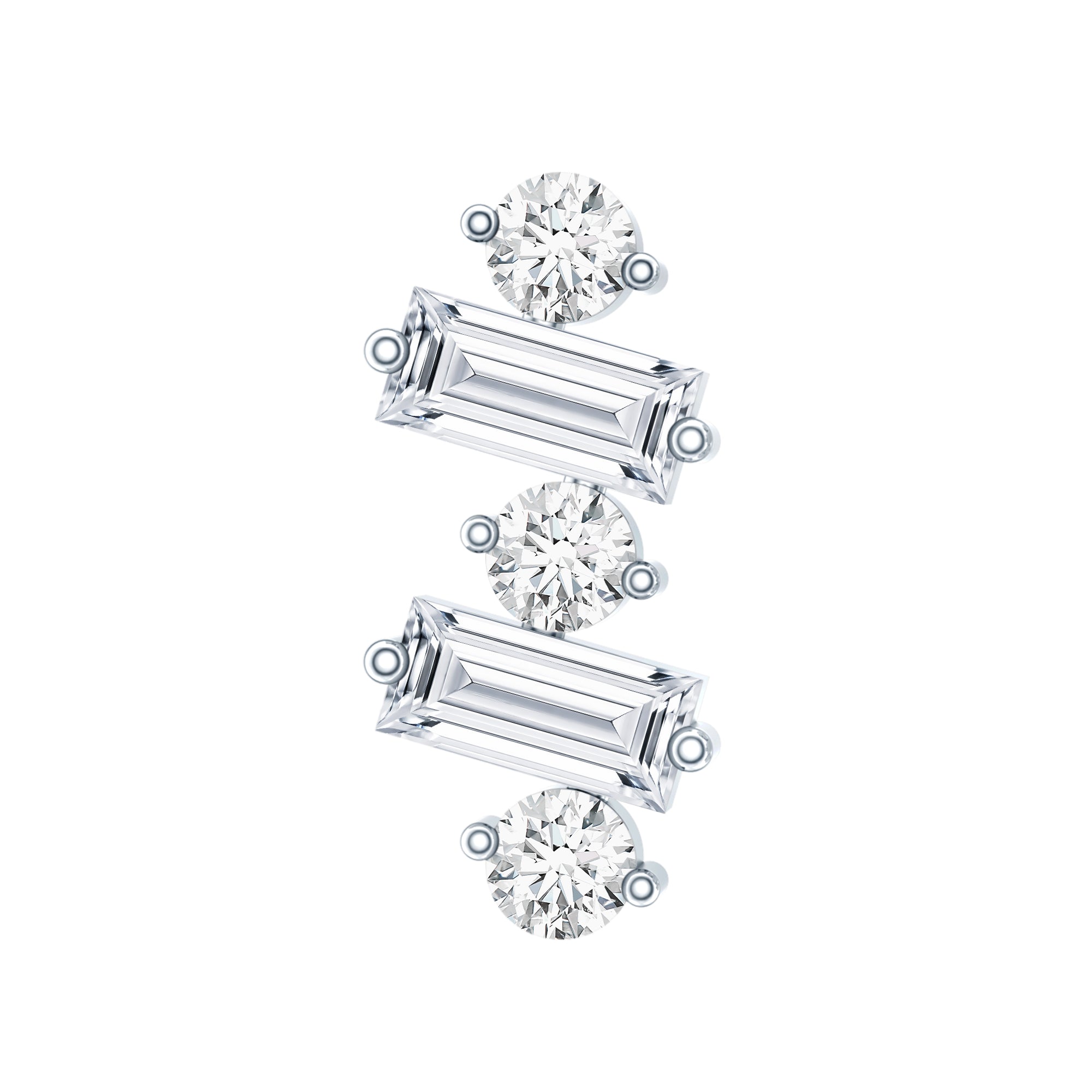 Genuine Baguette Diamond Tragus Earring With Certificate Natural - ( HI-SI ) - Rosec Jewels