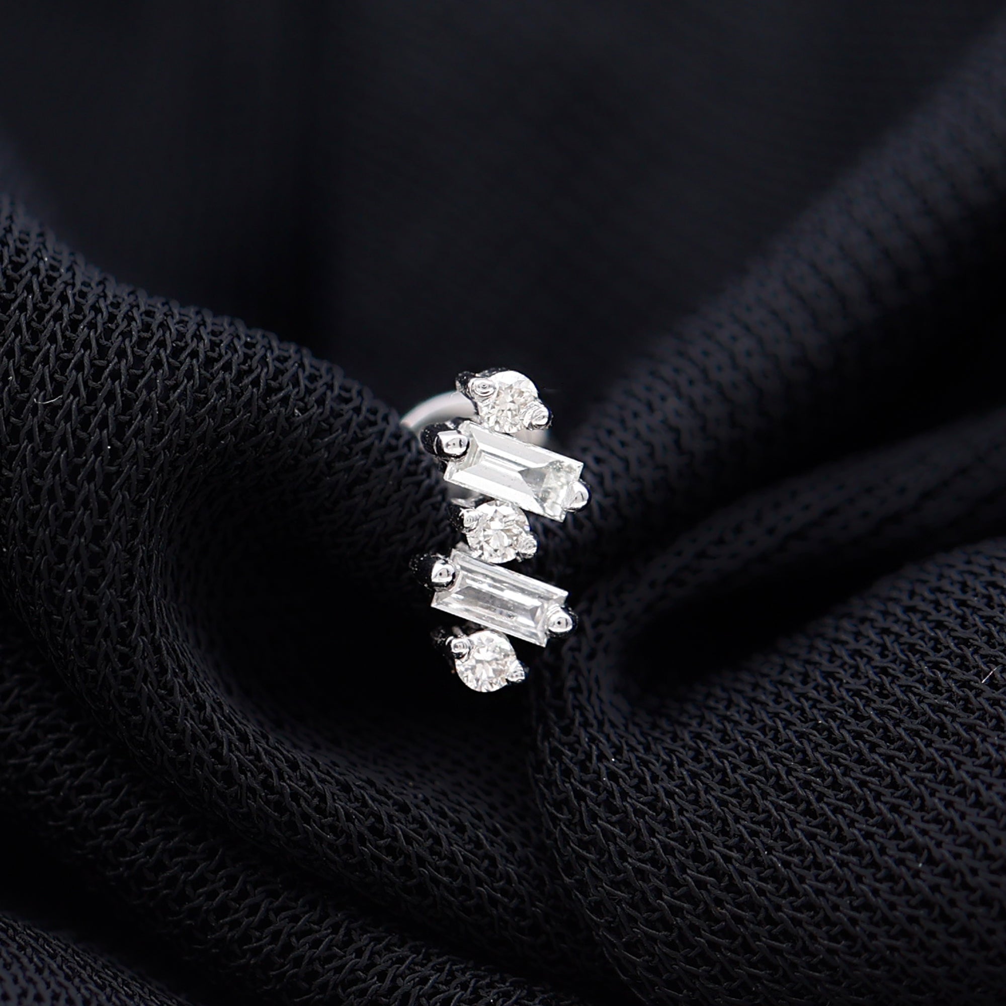 Genuine Baguette Diamond Tragus Earring With Certificate Natural - ( HI-SI ) - Rosec Jewels