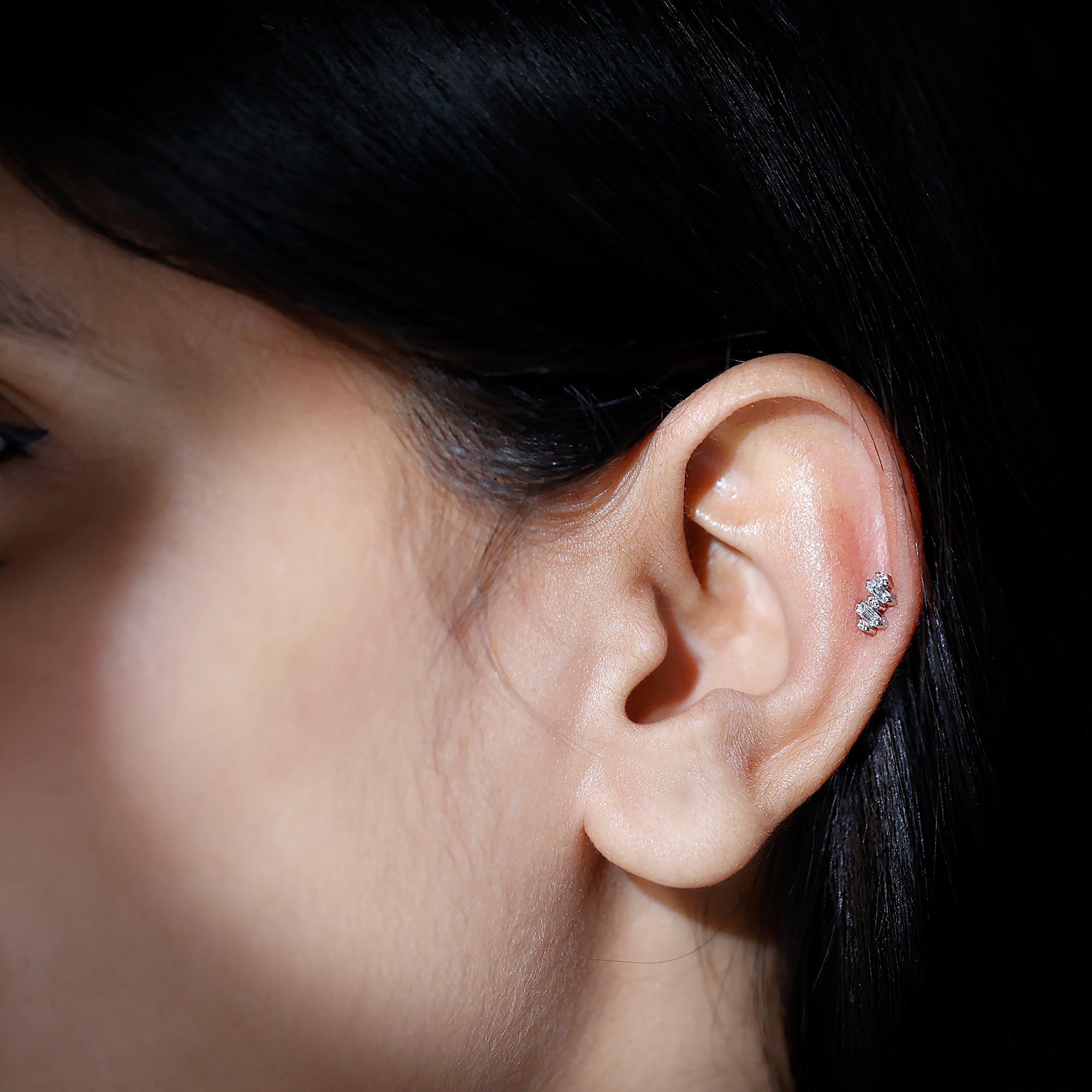 Genuine Baguette Diamond Tragus Earring With Certificate Natural - ( HI-SI ) - Rosec Jewels