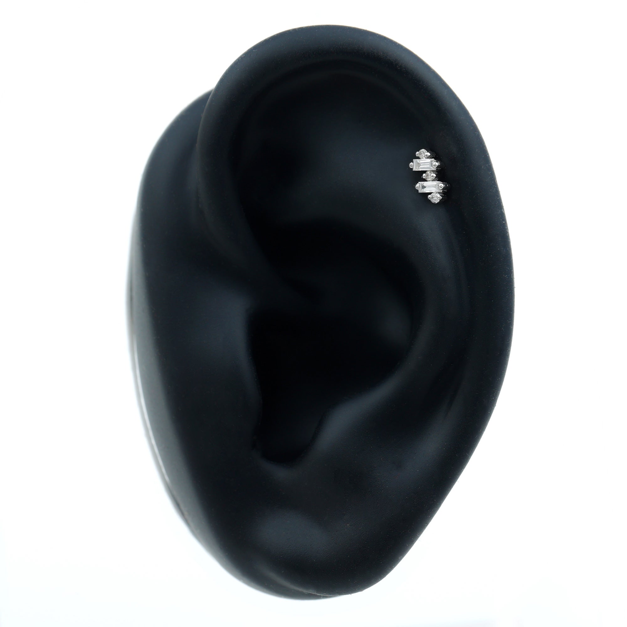 Genuine Baguette Diamond Tragus Earring With Certificate Natural - ( HI-SI ) - Rosec Jewels