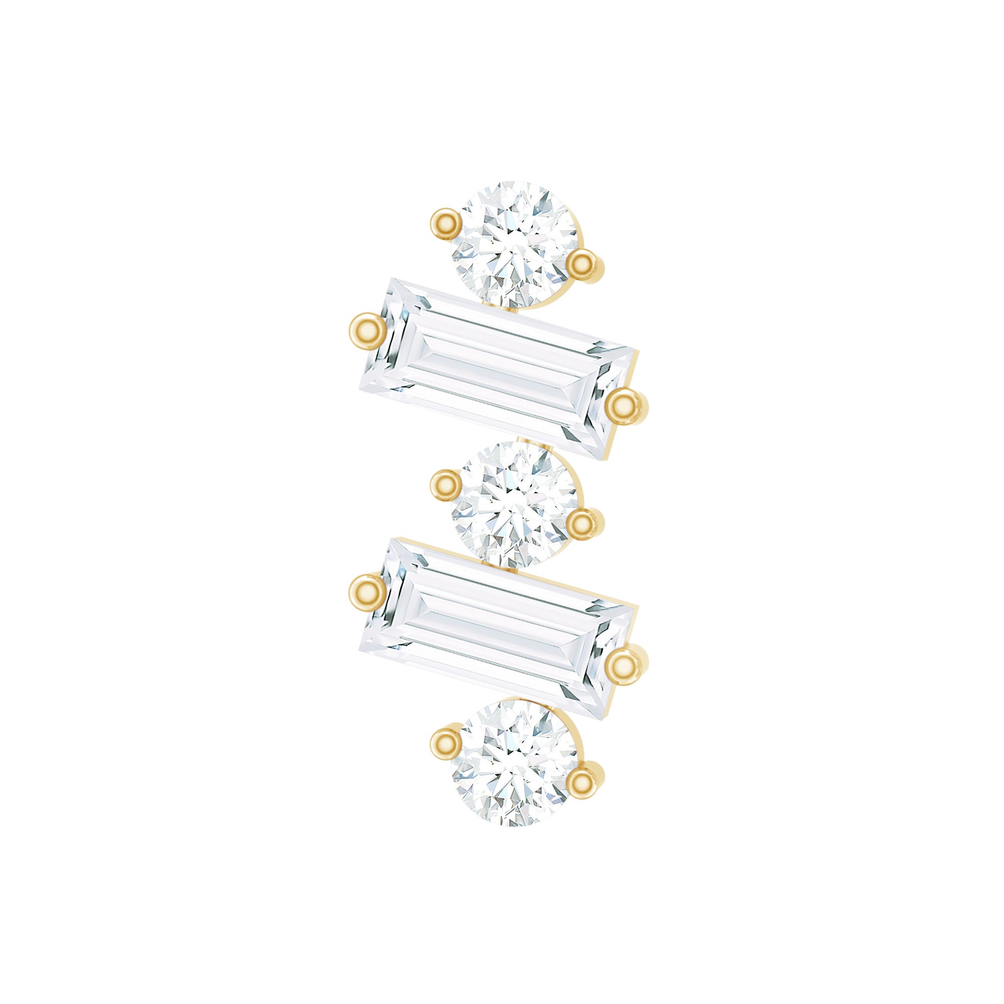 Genuine Baguette Diamond Tragus Earring With Certificate Natural - ( HI-SI ) - Rosec Jewels