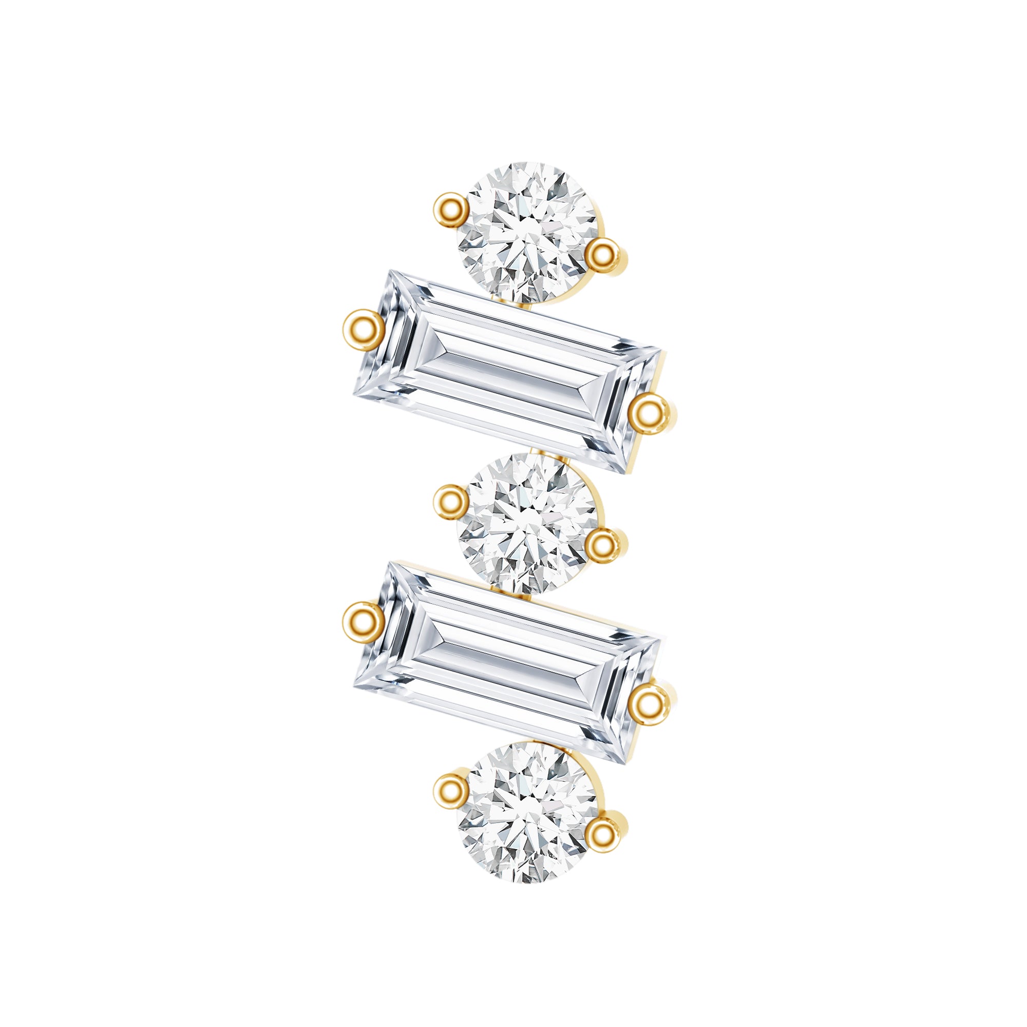 Genuine Baguette Diamond Tragus Earring With Certificate Natural - ( HI-SI ) - Rosec Jewels