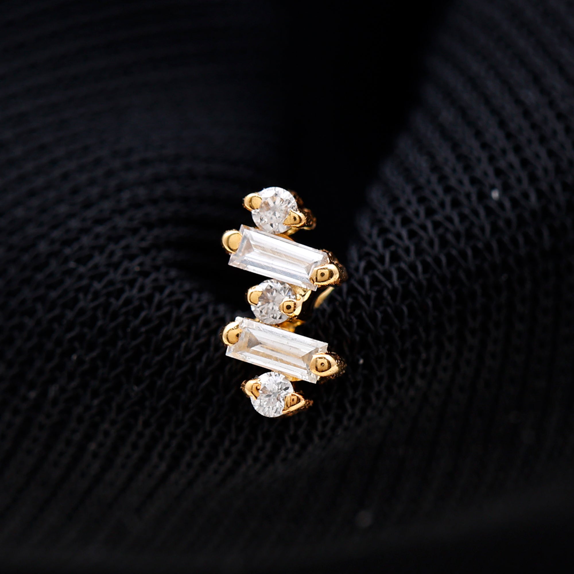 Genuine Baguette Diamond Tragus Earring With Certificate Natural - ( HI-SI ) - Rosec Jewels