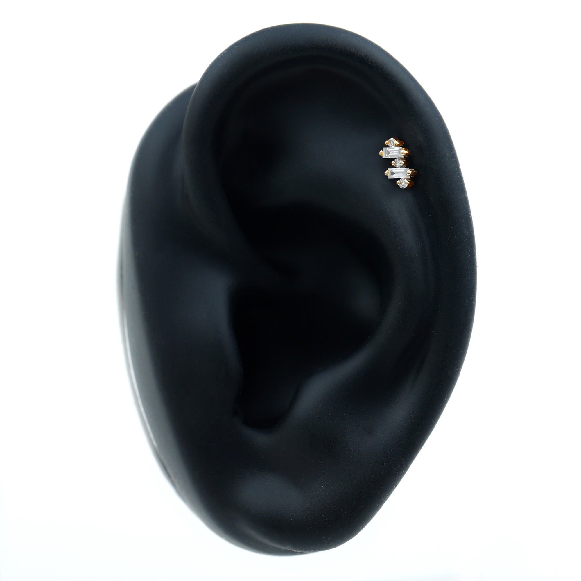 Genuine Baguette Diamond Tragus Earring With Certificate Natural - ( HI-SI ) - Rosec Jewels