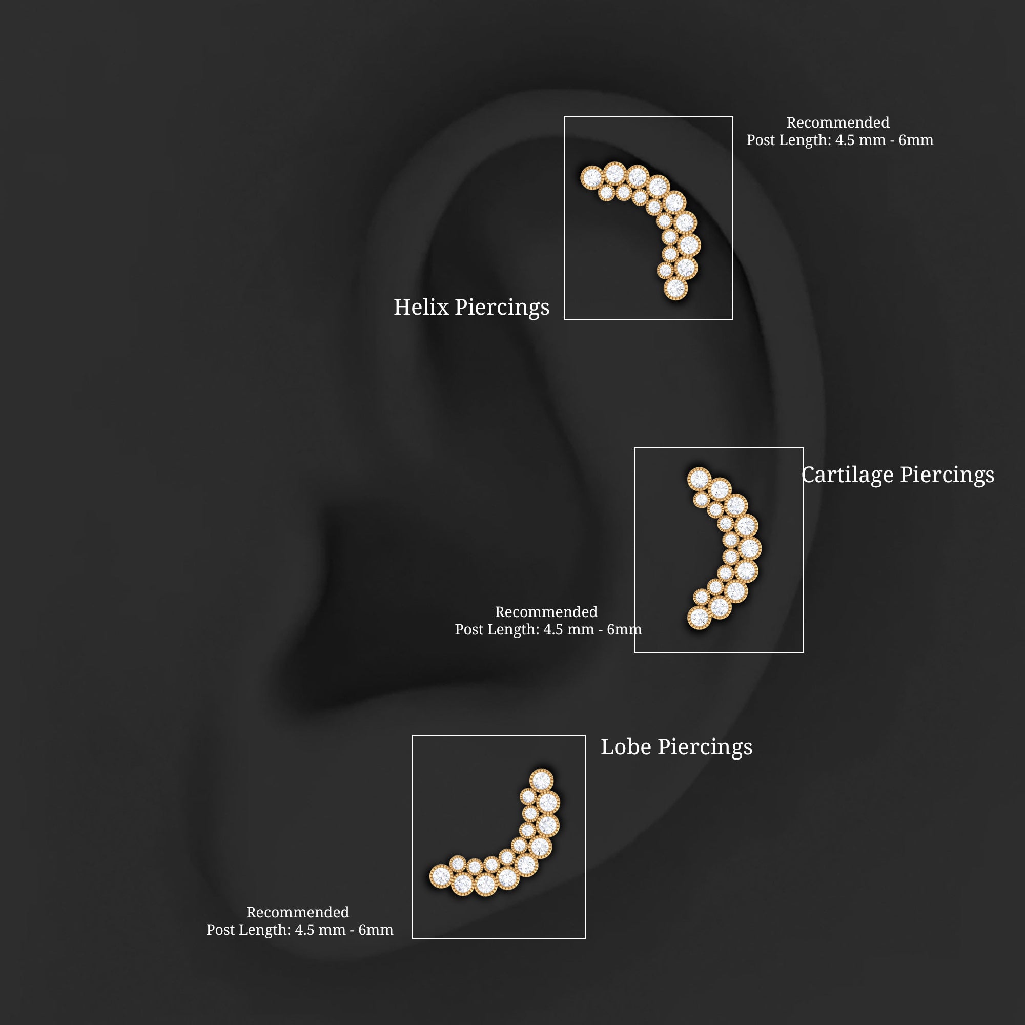 Moissanite Curved Helix Earring in Milgrain Bezel Setting D-VS1 - Rosec Jewels