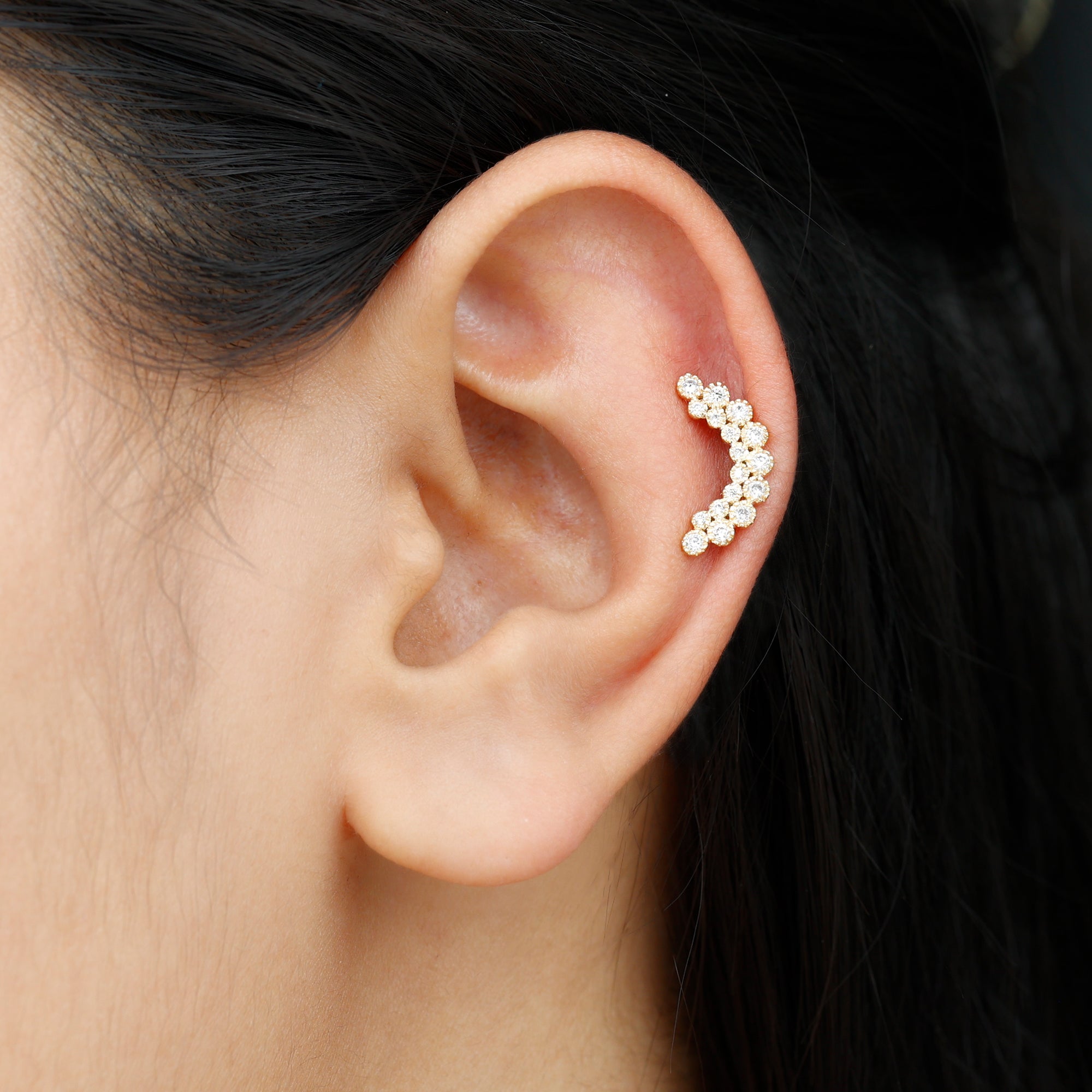 Moissanite Curved Helix Earring in Milgrain Bezel Setting D-VS1 - Rosec Jewels