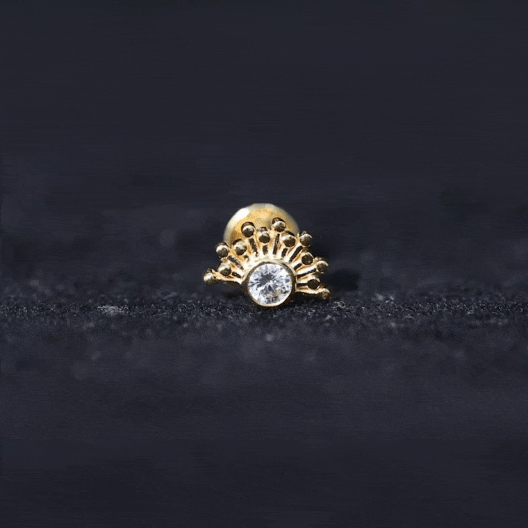 Bezel Set Diamond Sunburst Earring for Helix Piercing Natural - ( HI-SI ) - Rosec Jewels