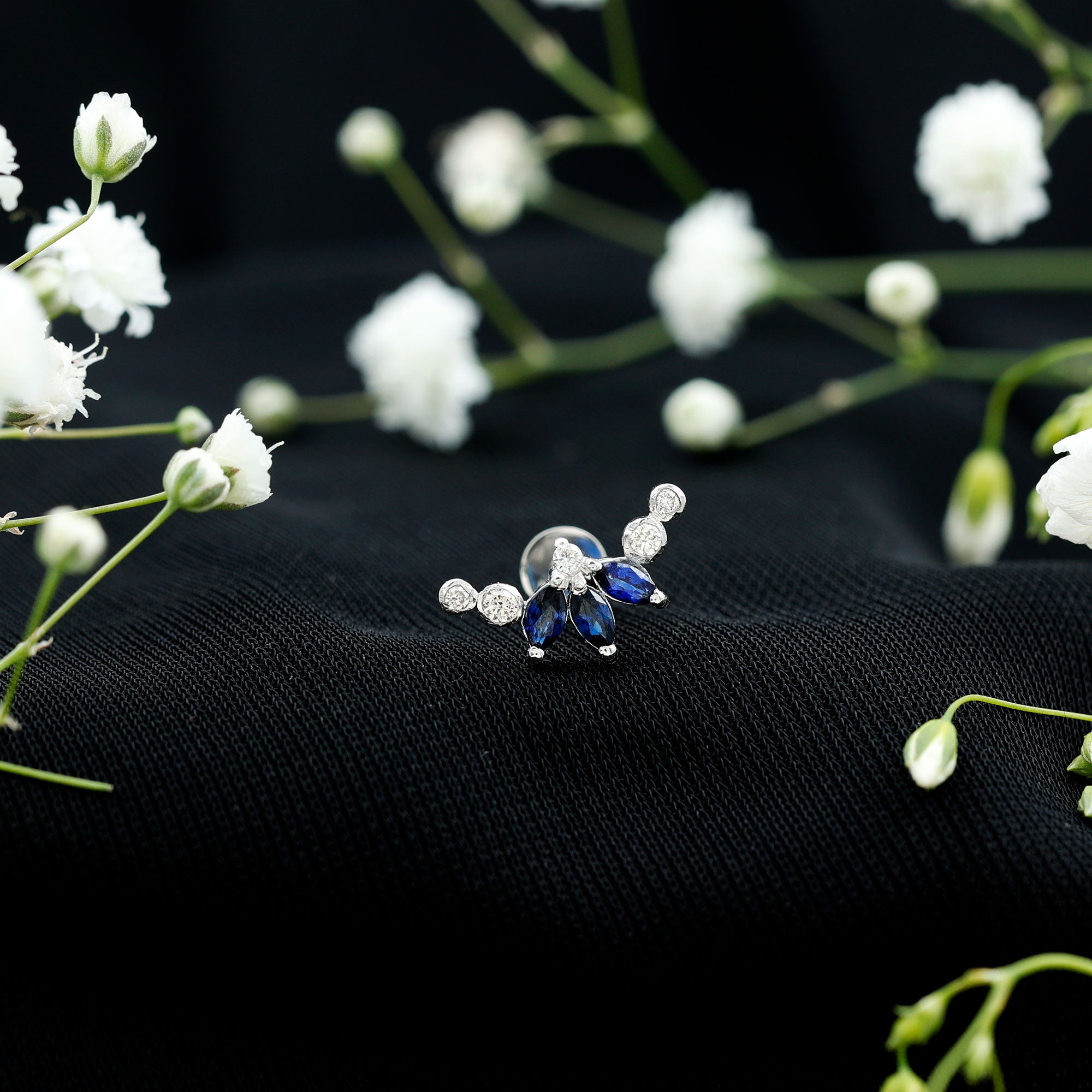 Natural Blue Sapphire Ear Crawler Earring AAA - Rosec Jewels