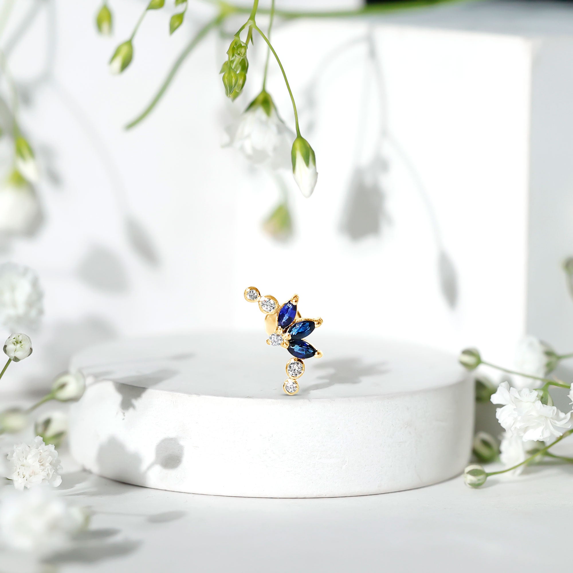 Natural Blue Sapphire Ear Crawler Earring AAA - Rosec Jewels