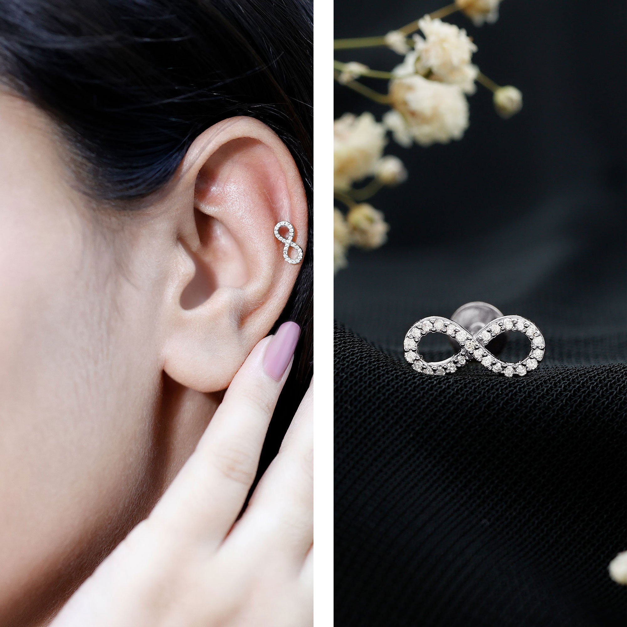 Round Diamond Infinity Earring for Cartilage Piercing Natural - ( HI-SI ) - Rosec Jewels