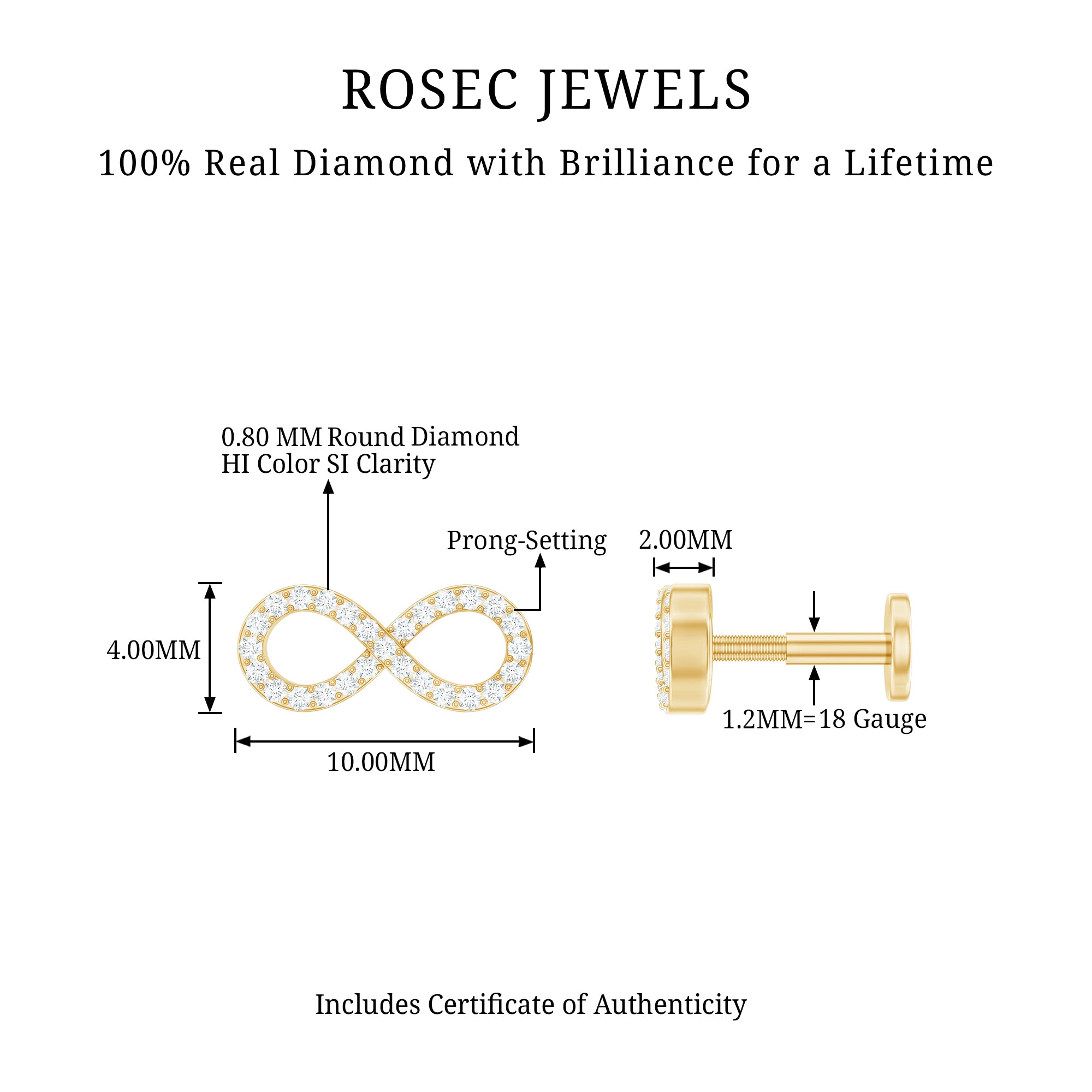 Round Diamond Infinity Earring for Cartilage Piercing Natural - ( HI-SI ) - Rosec Jewels