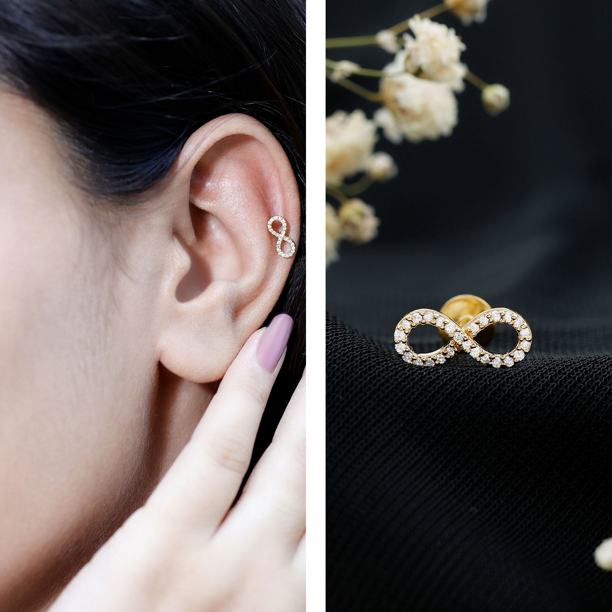 Round Diamond Infinity Earring for Cartilage Piercing Natural - ( HI-SI ) - Rosec Jewels