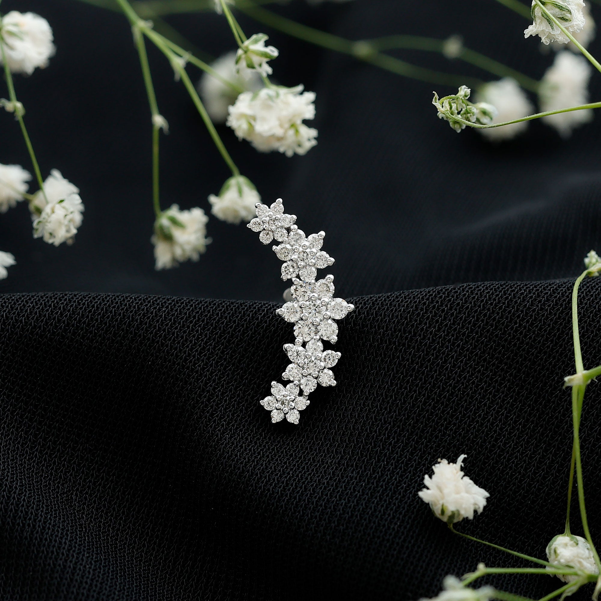 Diamond Flower Ear Crawler Earring Natural - ( HI-SI ) - Rosec Jewels