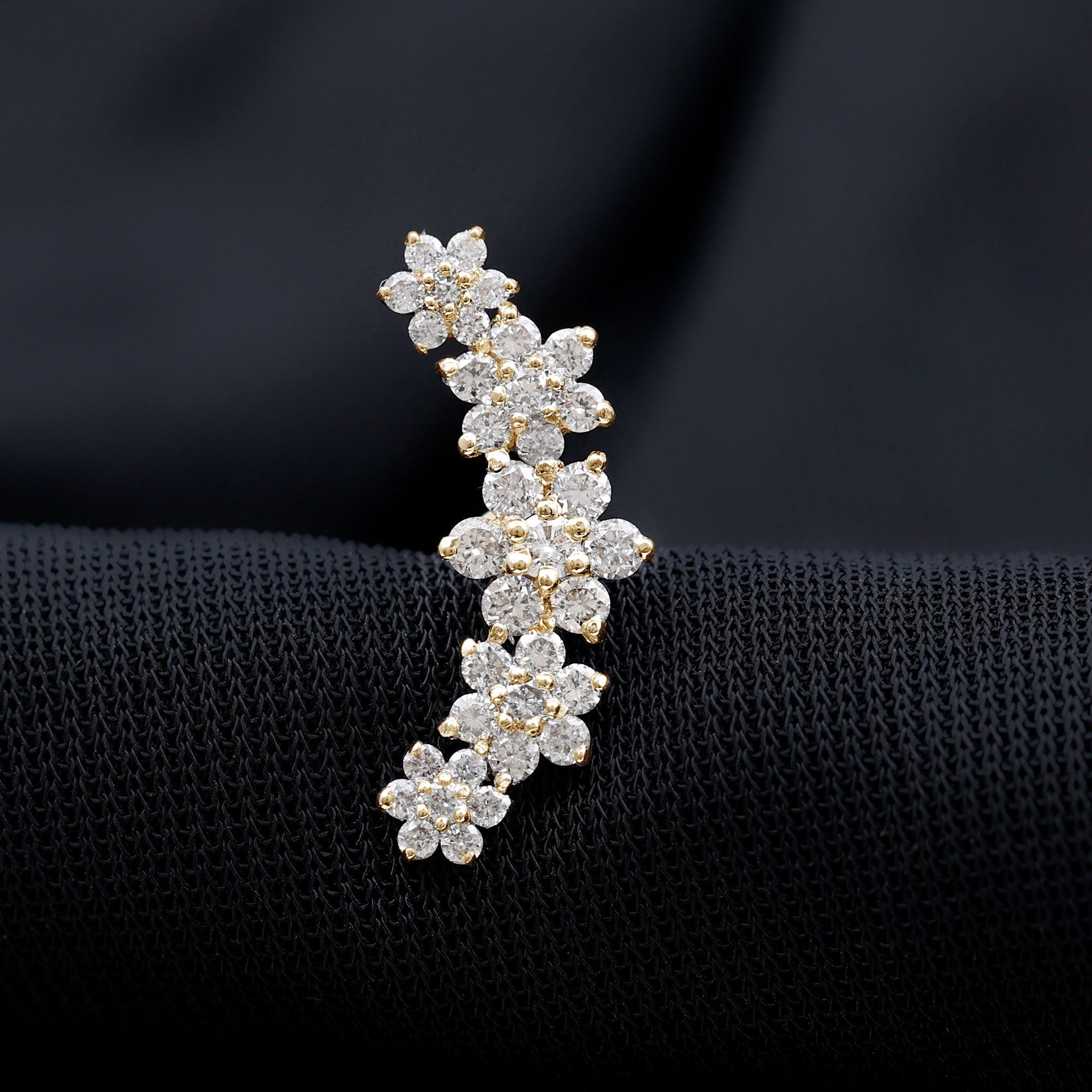 Diamond Flower Ear Crawler Earring Natural - ( HI-SI ) - Rosec Jewels