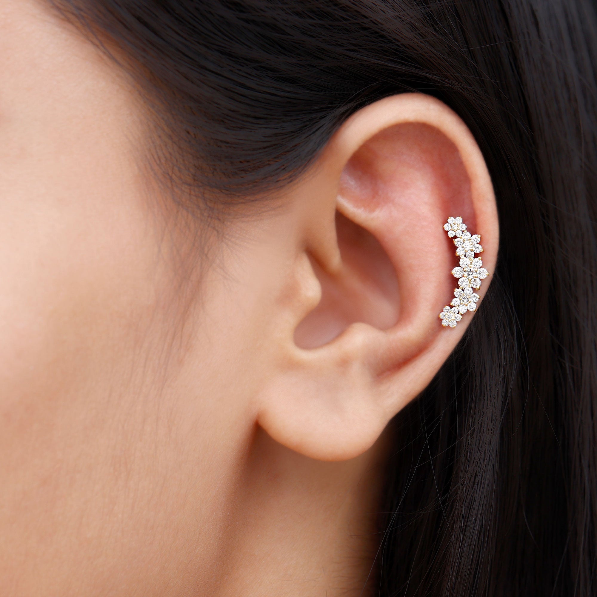 Diamond Flower Ear Crawler Earring Natural - ( HI-SI ) - Rosec Jewels