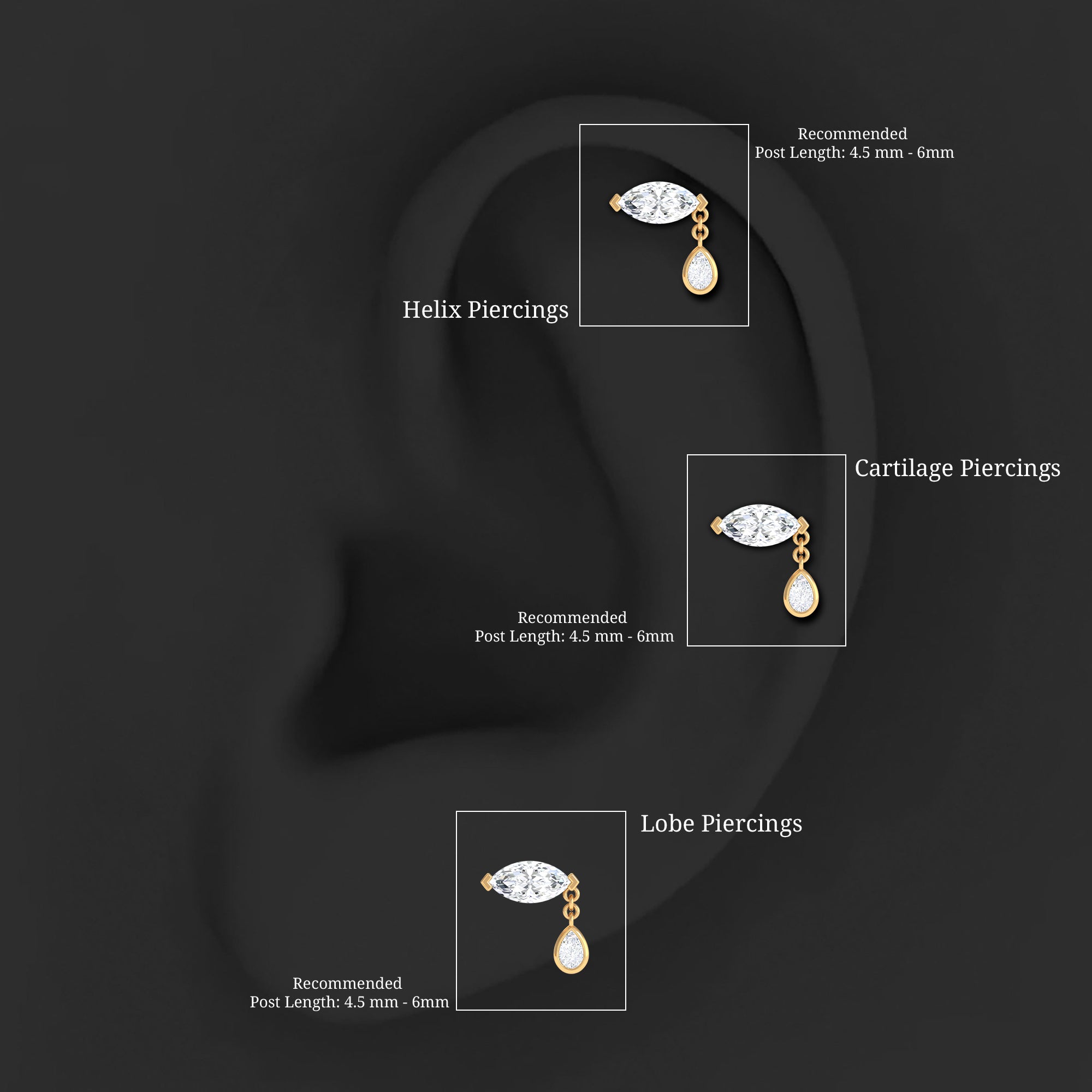 Real Marquise Diamond Cartilage Drop Earring Natural - ( HI-SI ) - Rosec Jewels