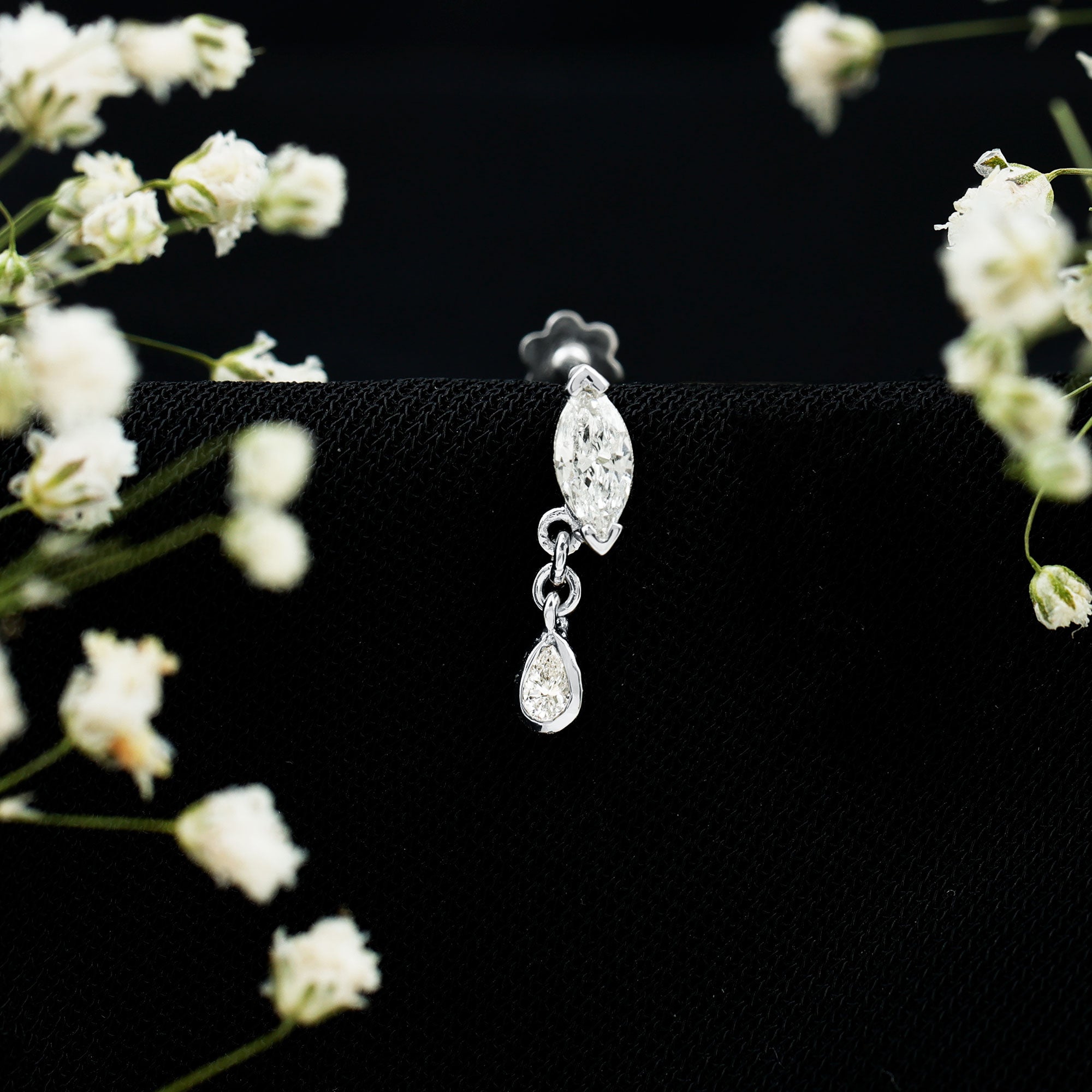 Real Marquise Diamond Cartilage Drop Earring Natural - ( HI-SI ) - Rosec Jewels