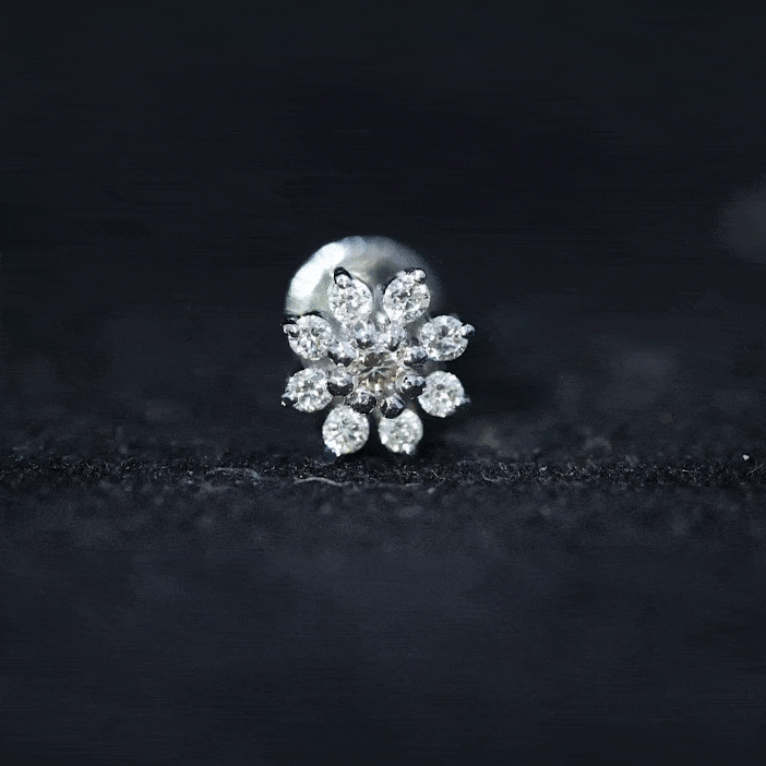 Minimalist Moissanite Flower Cartilage Earring D-VS1 - Rosec Jewels