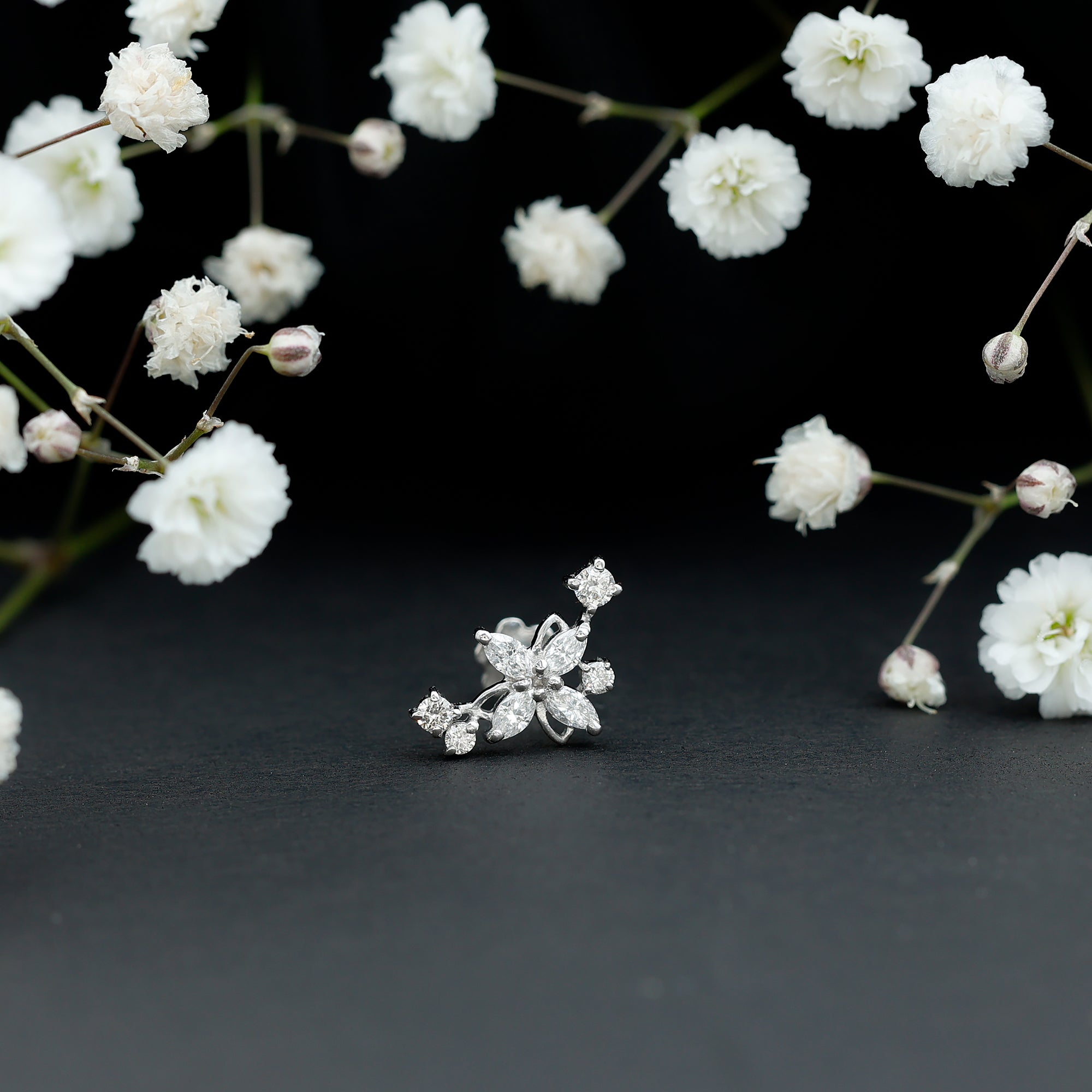 Diamond Flower Crawler Earring Natural - ( HI-SI ) - Rosec Jewels
