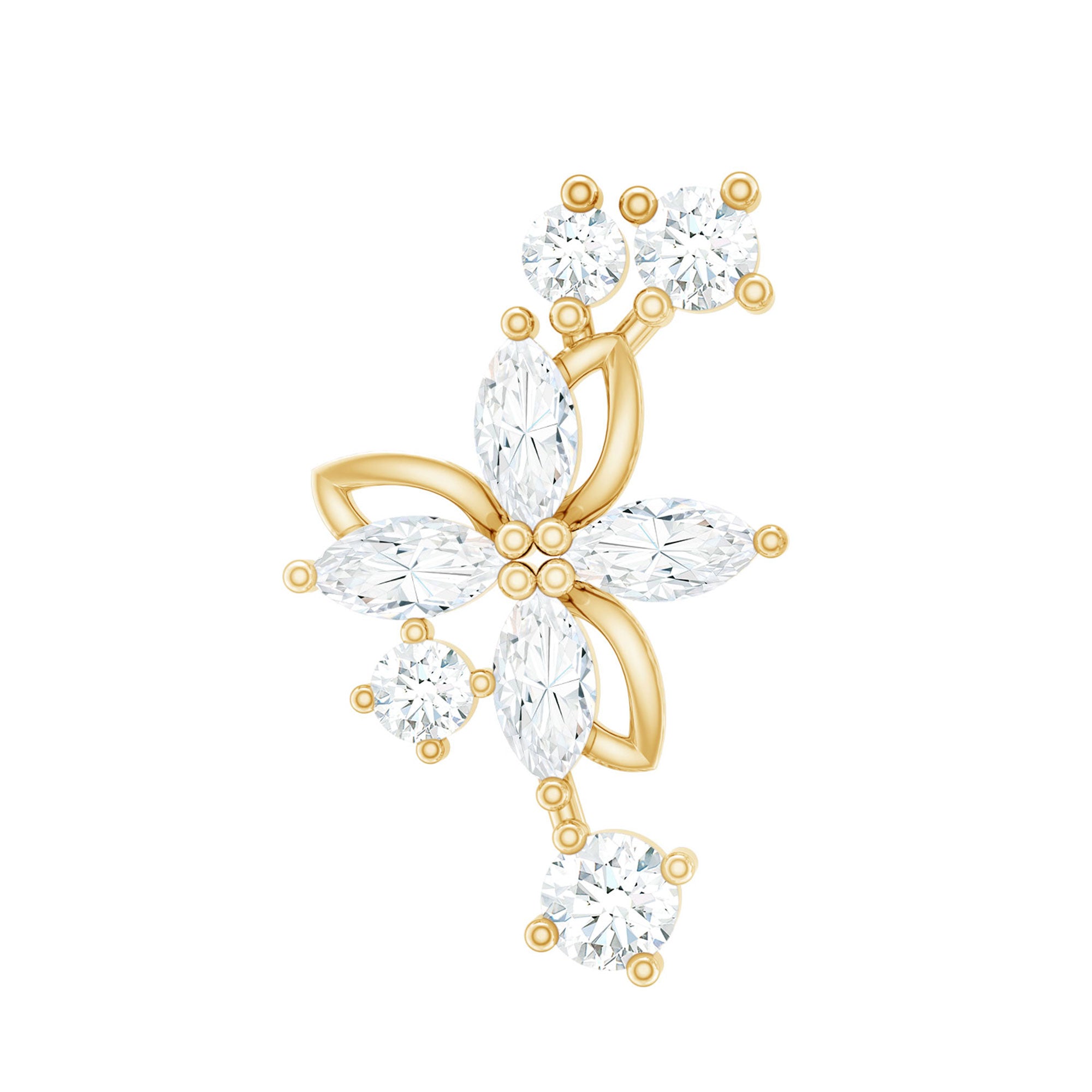 Diamond Flower Crawler Earring Natural - ( HI-SI ) - Rosec Jewels
