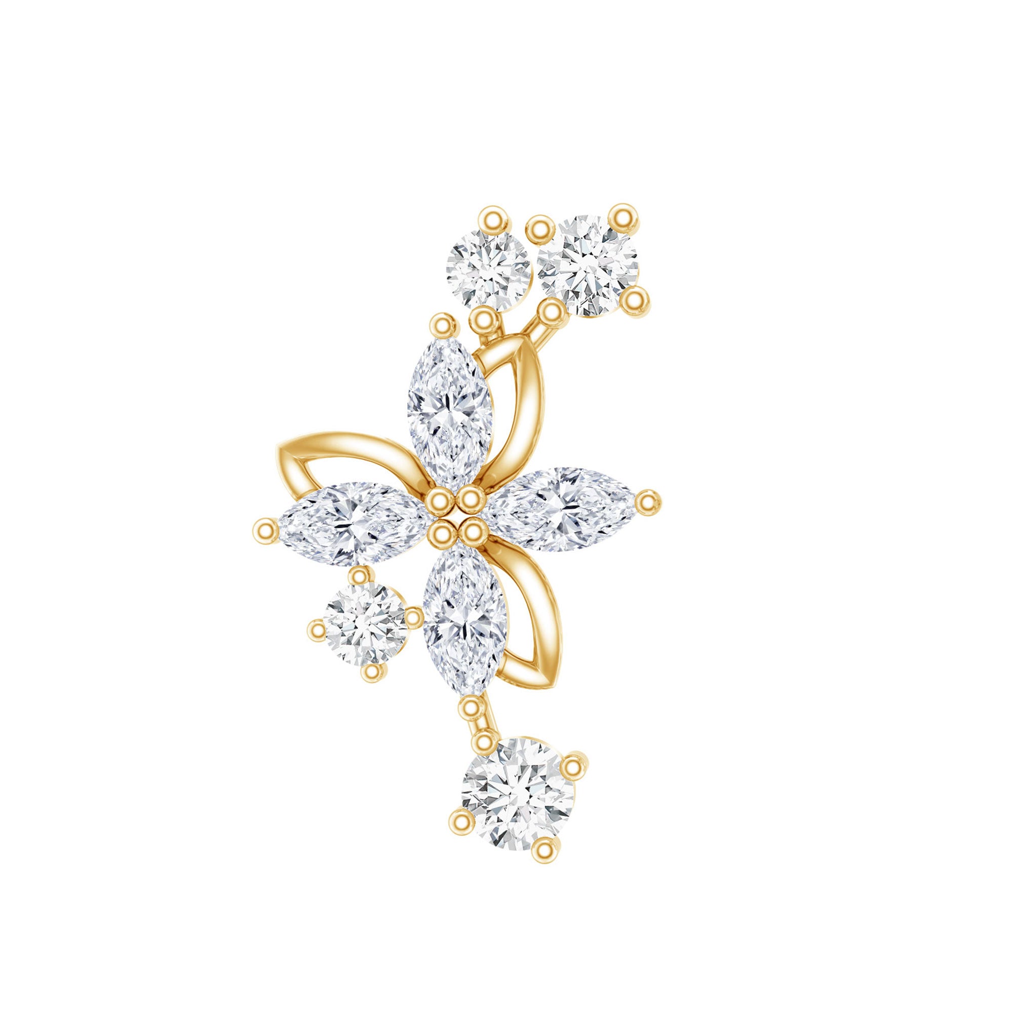 Diamond Flower Crawler Earring Natural - ( HI-SI ) - Rosec Jewels