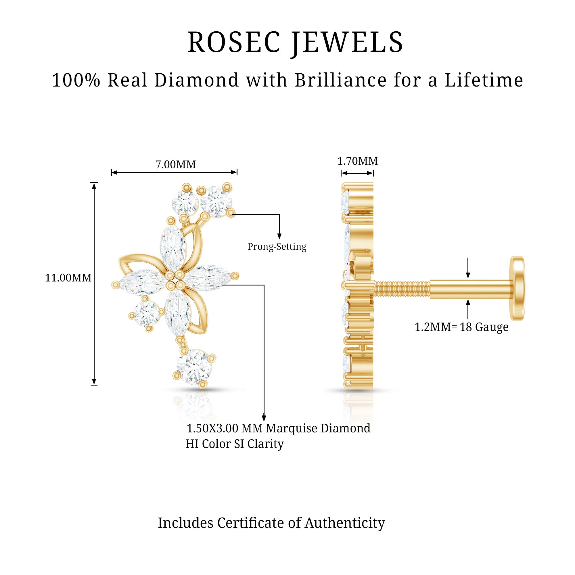 Diamond Flower Crawler Earring Natural - ( HI-SI ) - Rosec Jewels