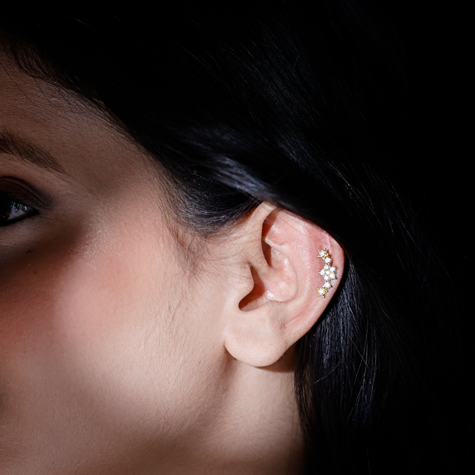 Unique Moissanite Star Crawler Earring for Helix Piercing D-VS1 - Rosec Jewels