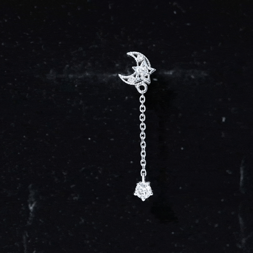 Moissanite Celestial Chain Drop Earring for Helix Piercing D-VS1 - Rosec Jewels