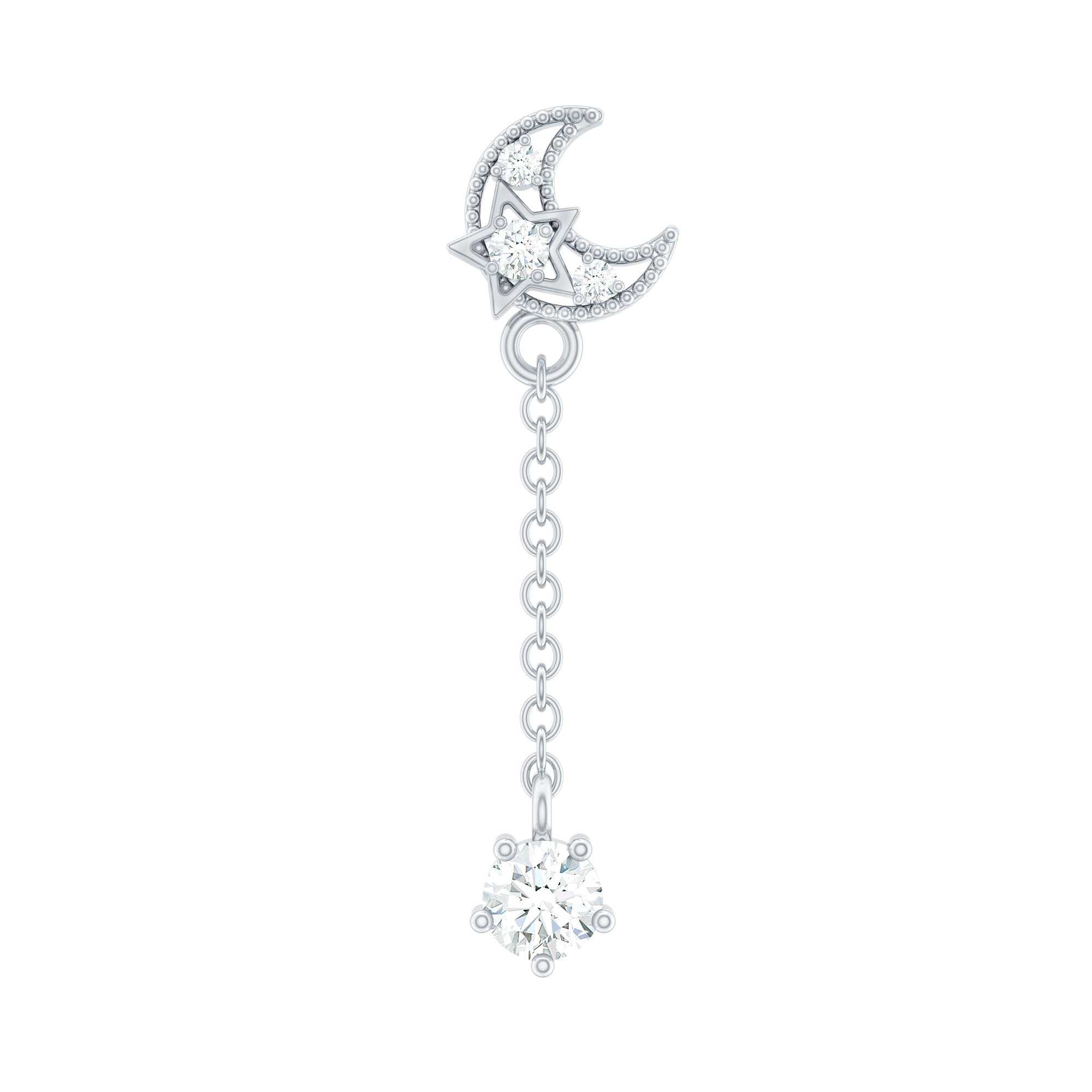 Moissanite Celestial Chain Drop Earring for Helix Piercing D-VS1 - Rosec Jewels