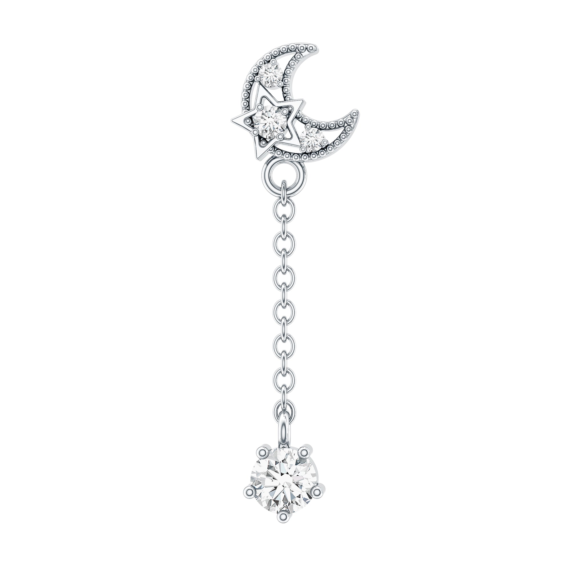 Moissanite Celestial Chain Drop Earring for Helix Piercing D-VS1 - Rosec Jewels