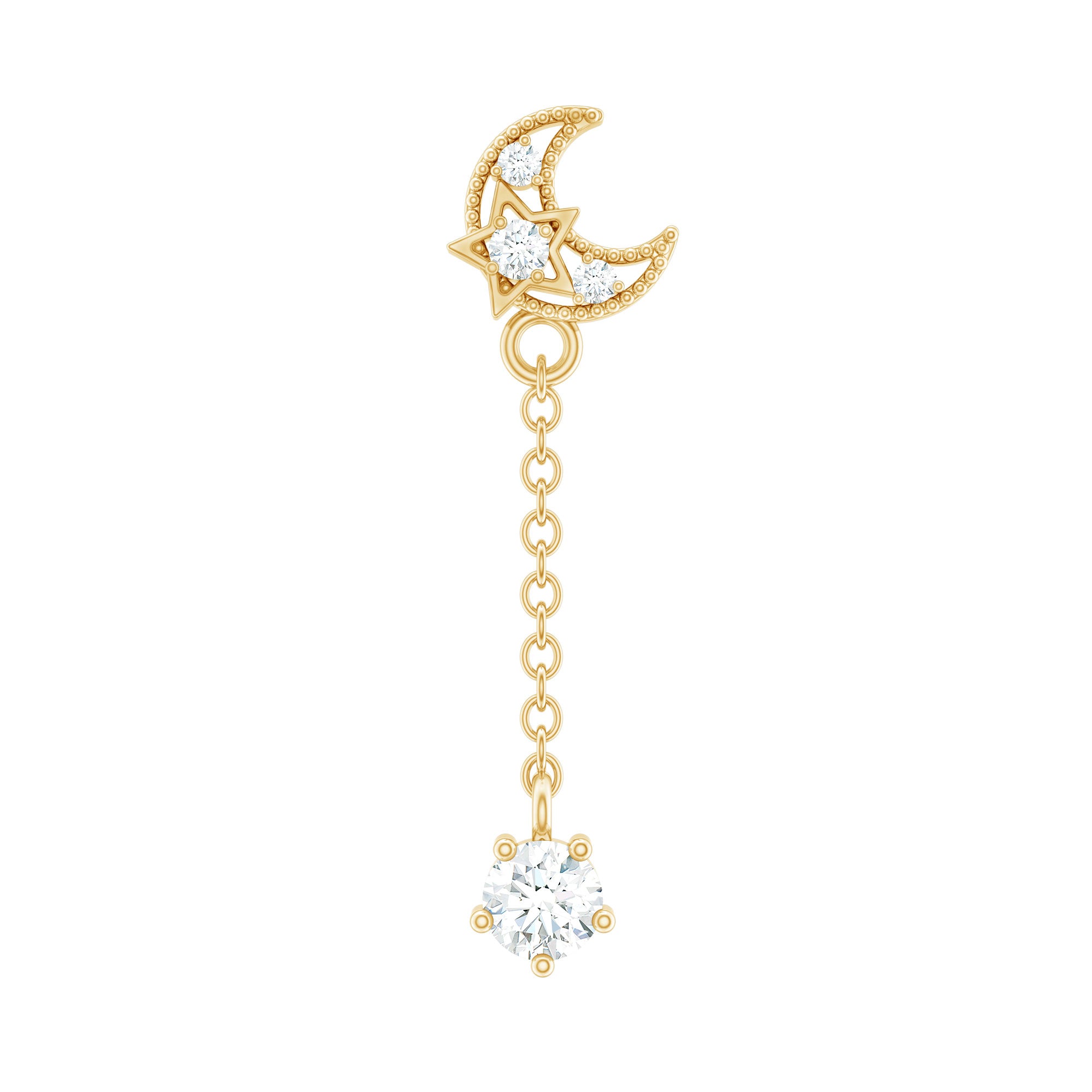 Moissanite Celestial Chain Drop Earring for Helix Piercing D-VS1 - Rosec Jewels