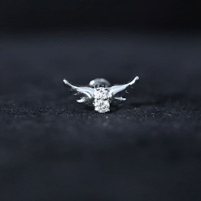 Round Moissanite Bat Earring for Cartilage Piercing D-VS1 - Rosec Jewels