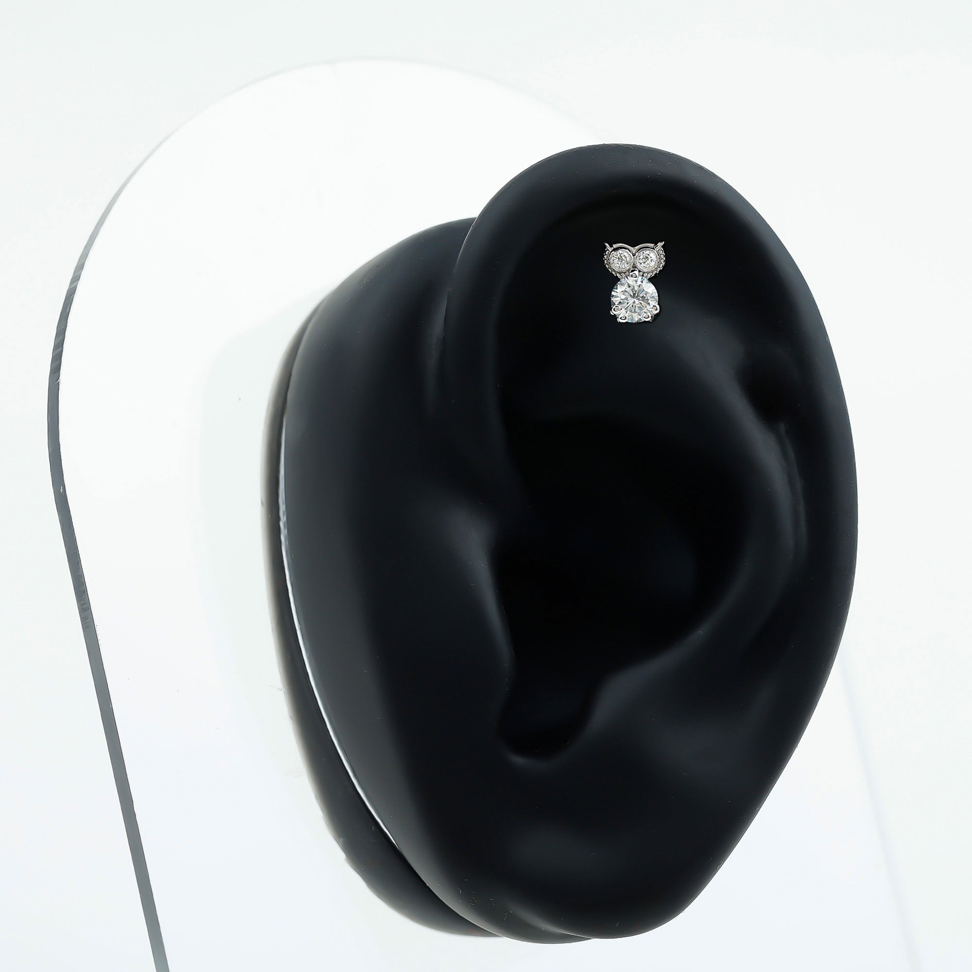 Round Cut Moissanite Owl Earring for Cartilage Piercing D-VS1 - Rosec Jewels