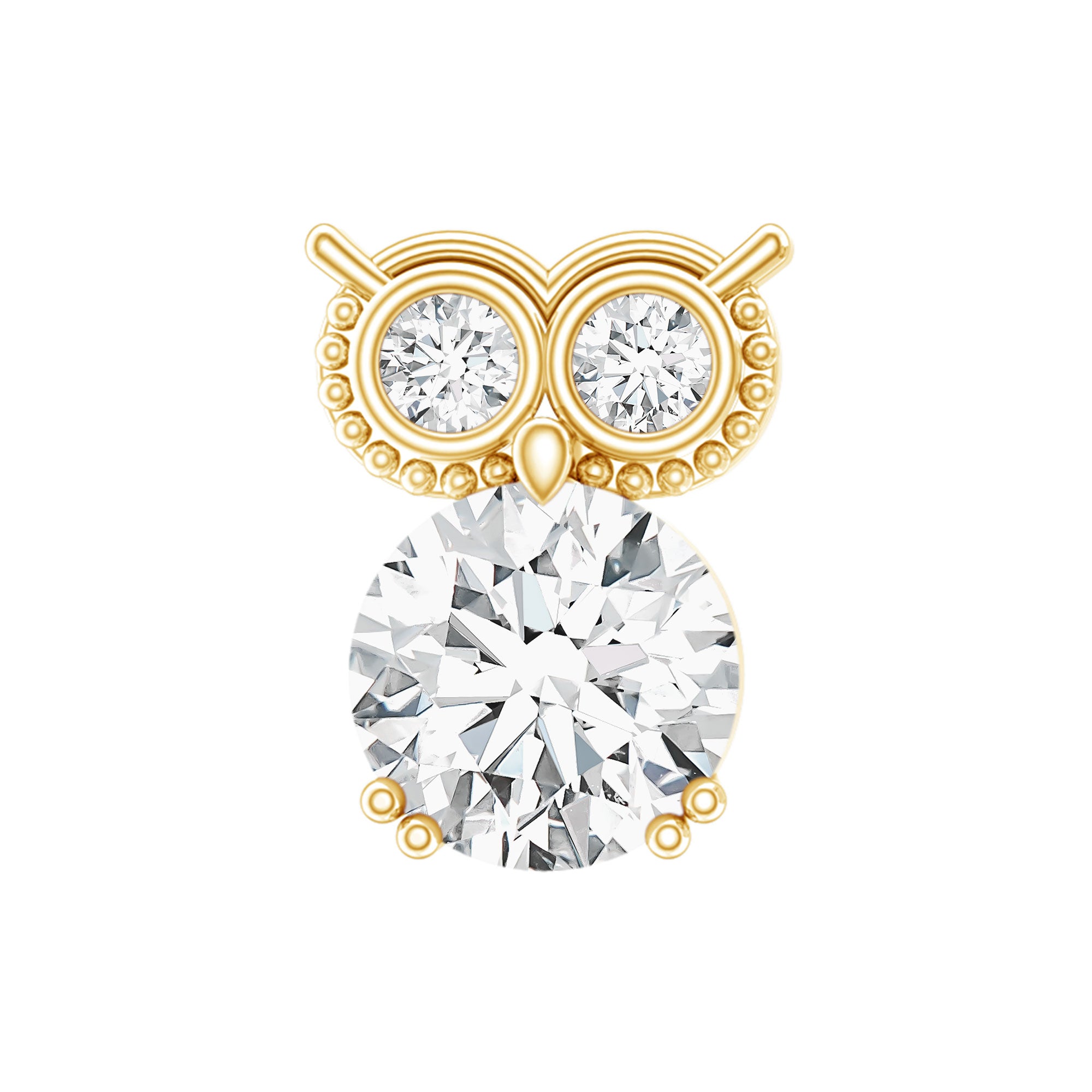 Round Cut Moissanite Owl Earring for Cartilage Piercing