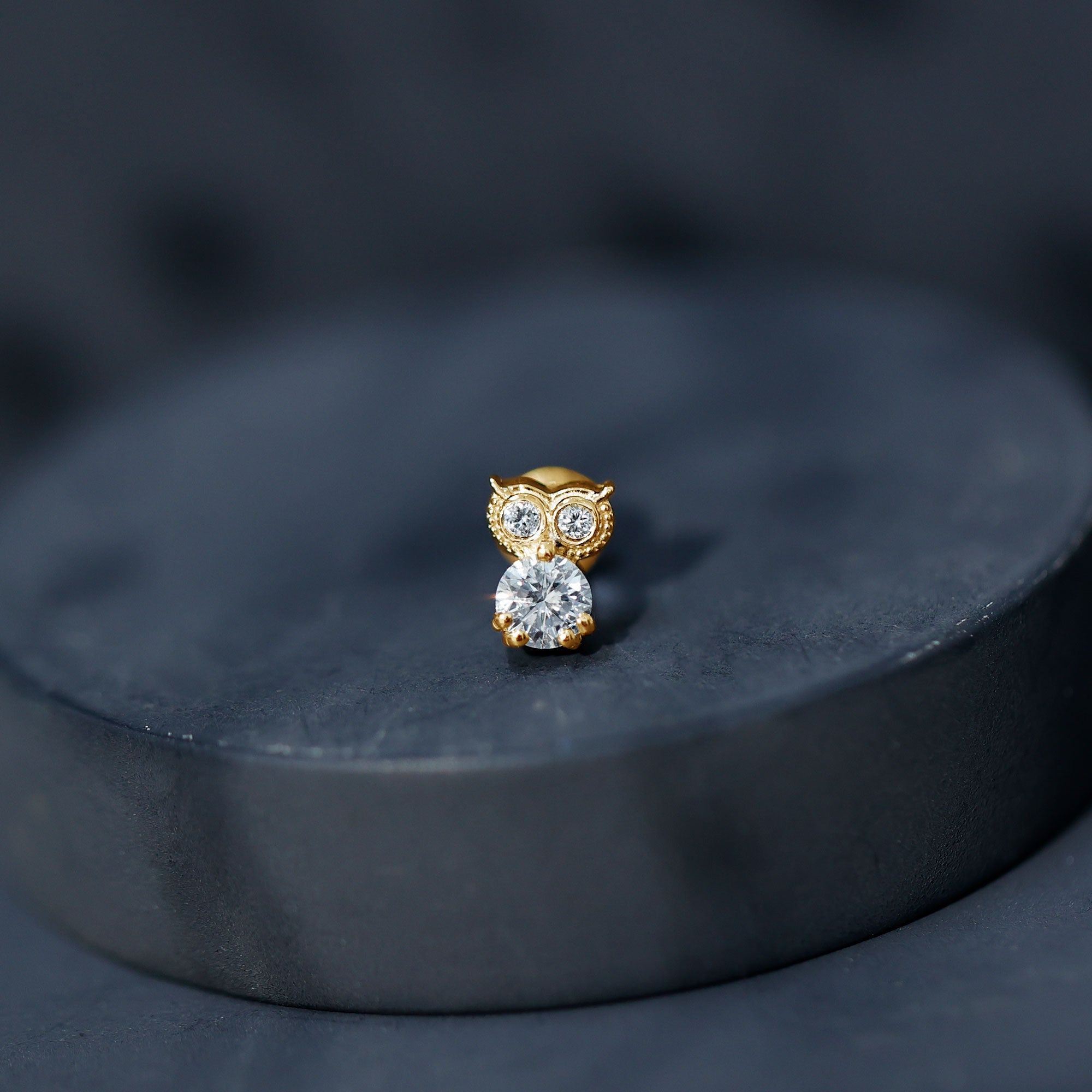 Round Cut Moissanite Owl Earring for Cartilage Piercing D-VS1 - Rosec Jewels